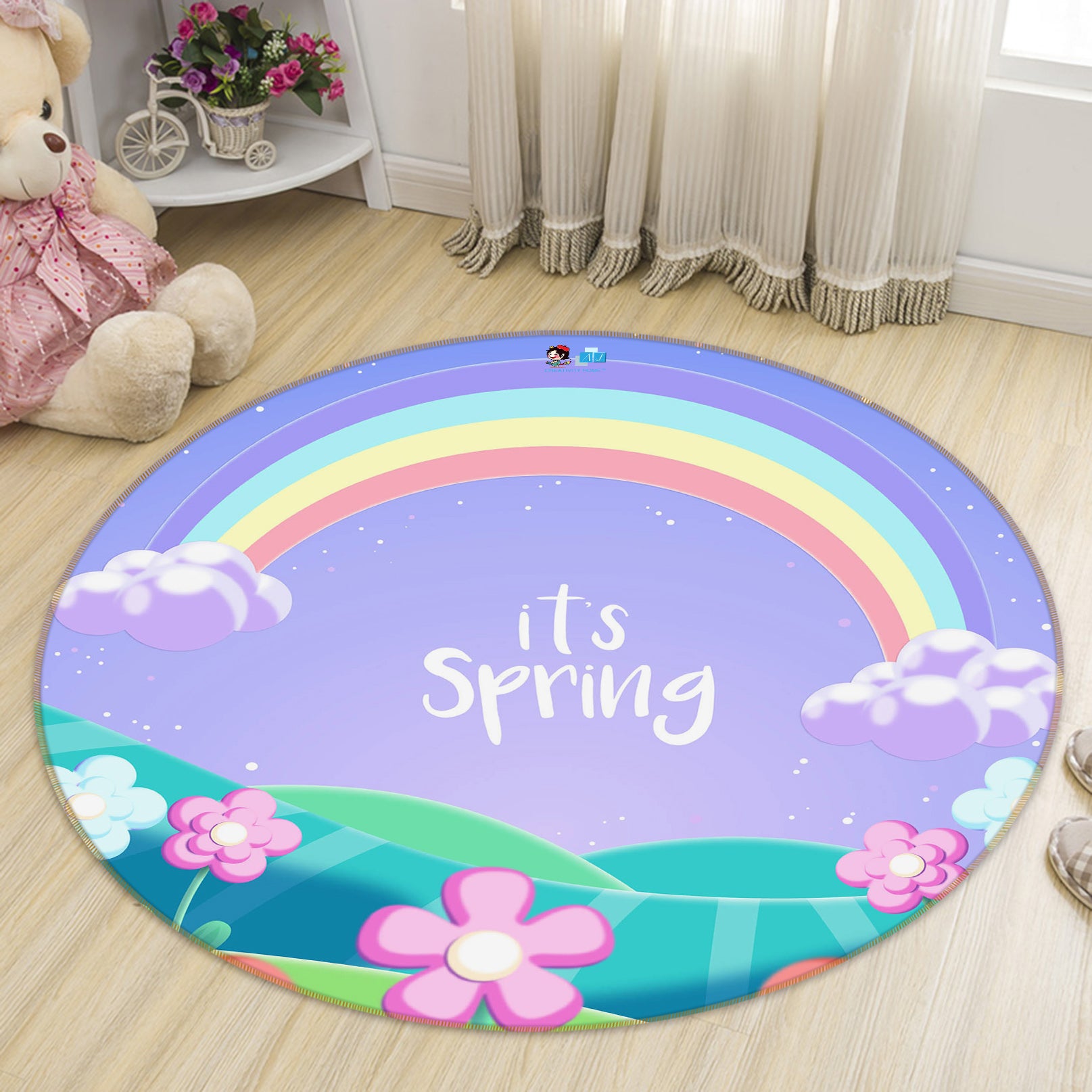 3D Rainbow Flowers 75131 Round Non Slip Rug Mat