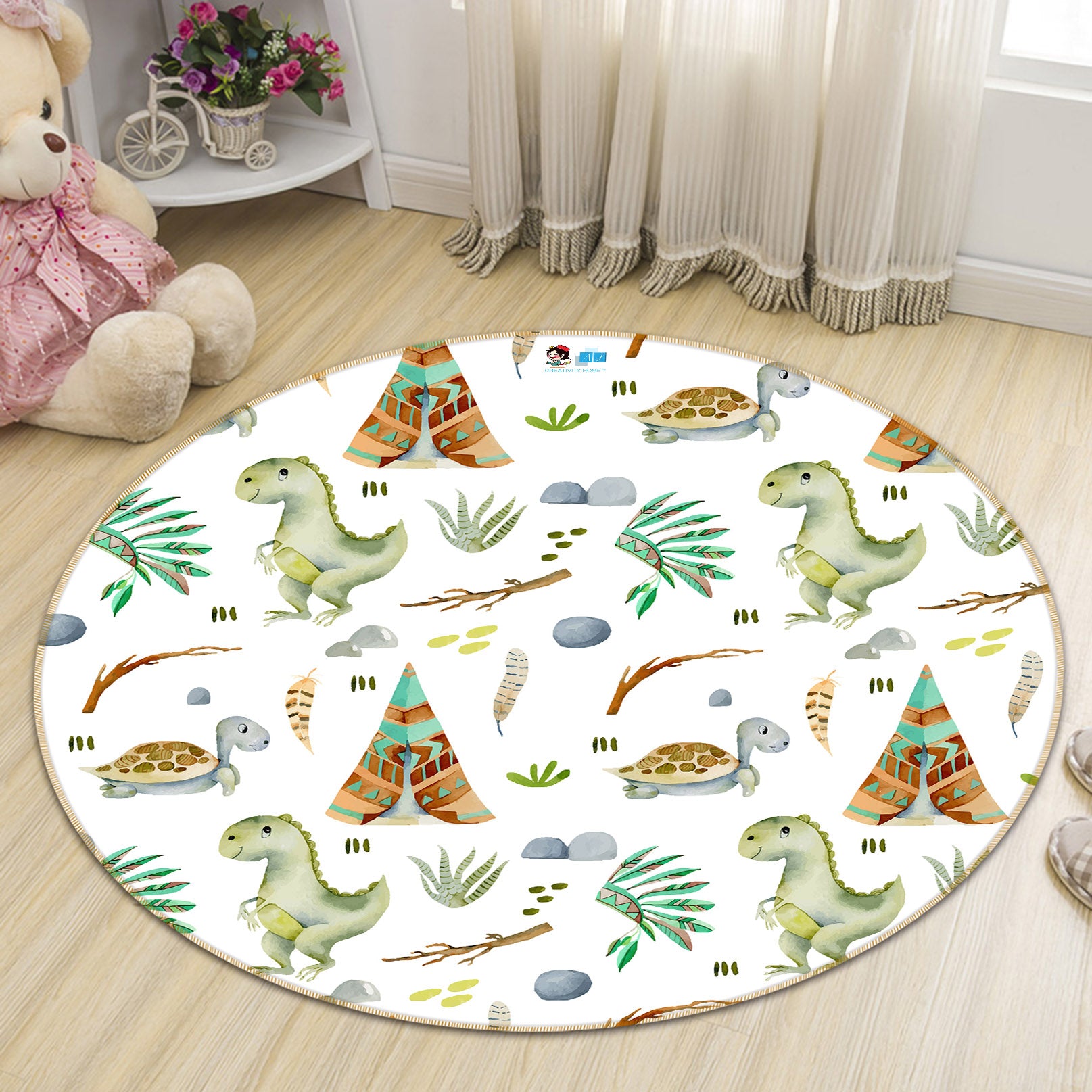 3D Dinosaur Pattern 81130 Round Non Slip Rug Mat