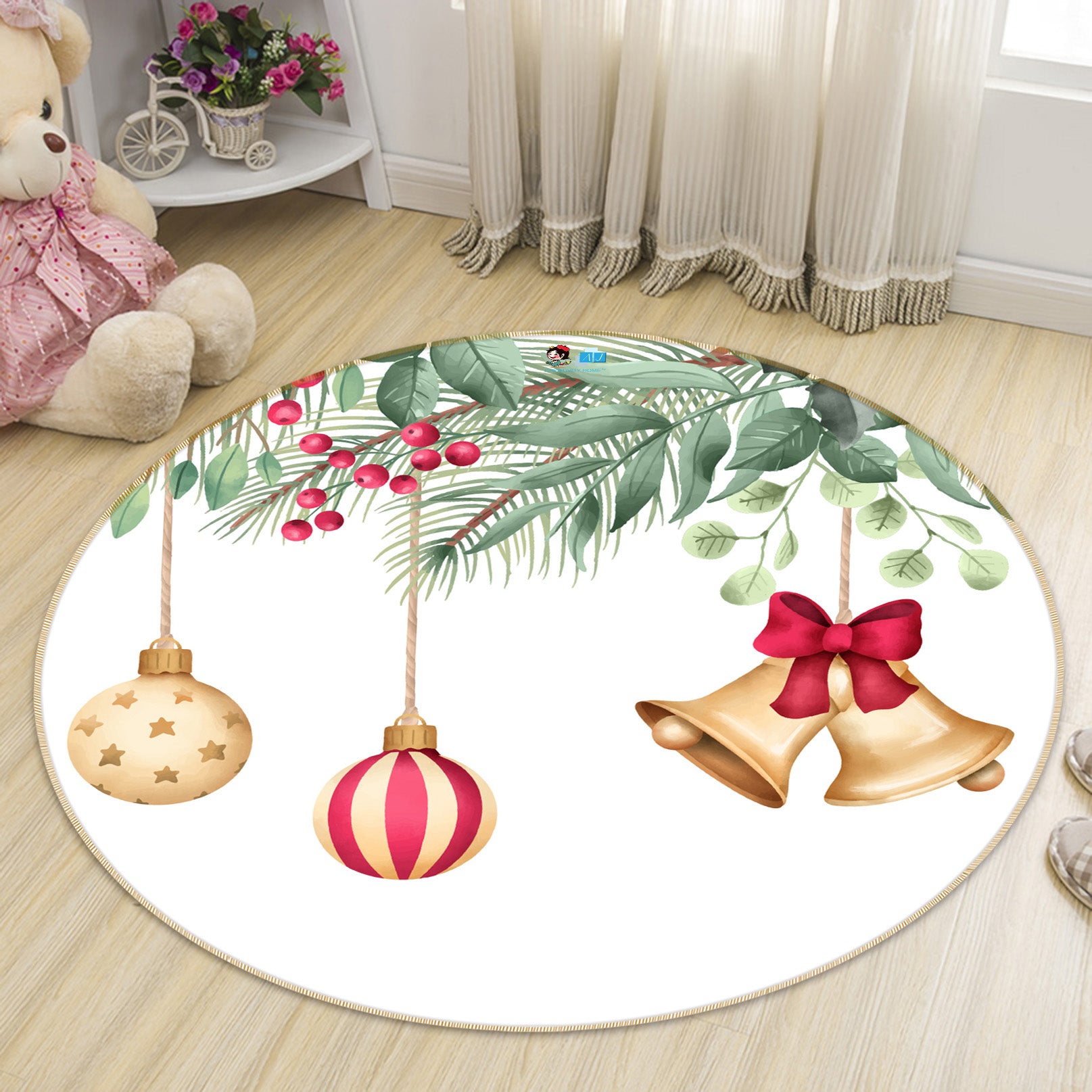 3D Golden Ball Bell 81052 Round Non Slip Rug Mat