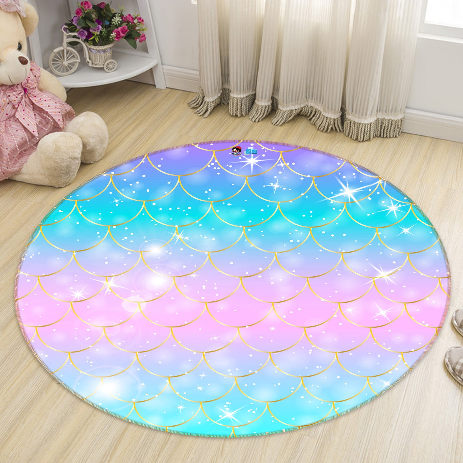 3D Color Fish Scales 81074 Round Non Slip Rug Mat