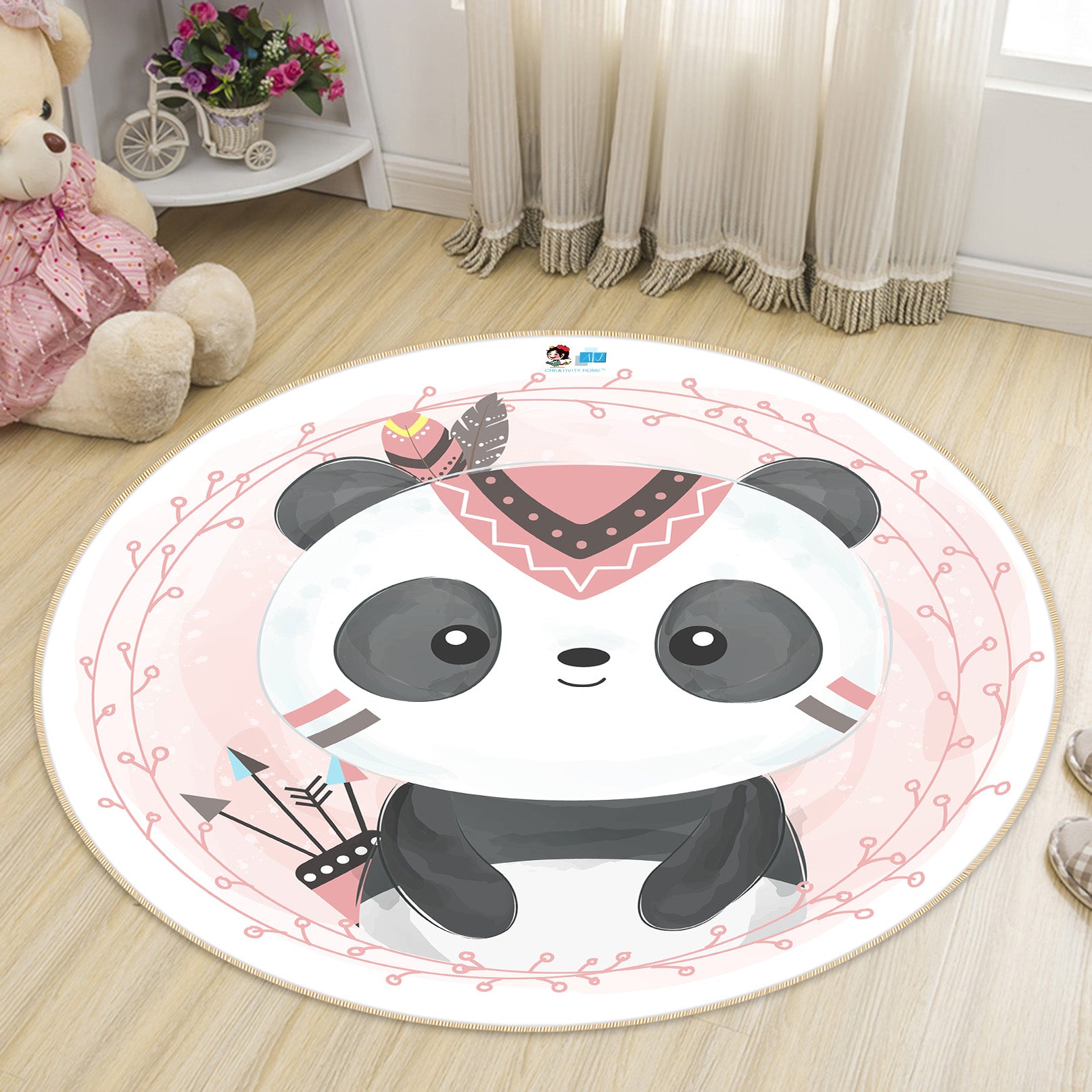 3D Cartoon Panda 74213 Round Non Slip Rug Mat