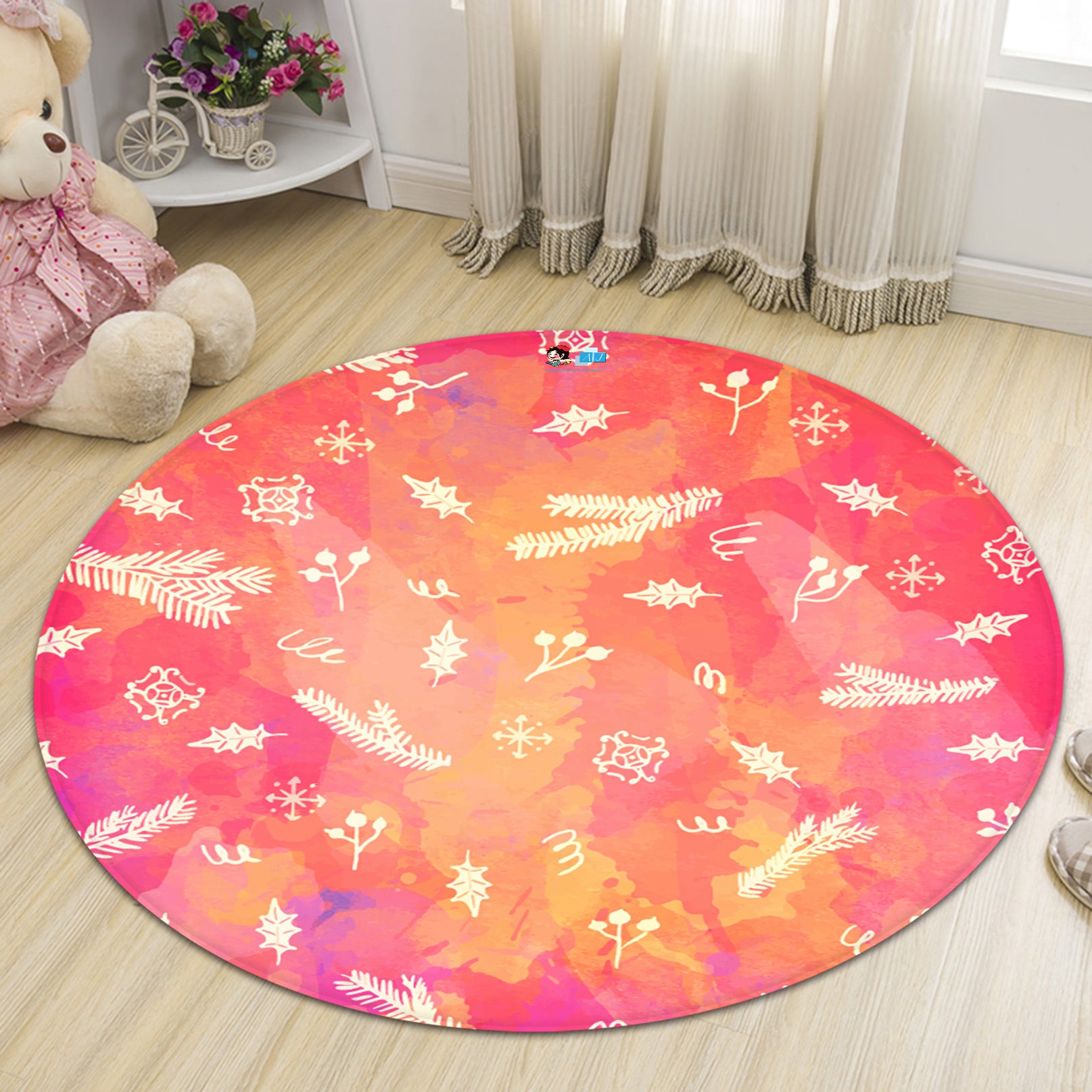 3D Feather Pattern 65240 Christmas Round Non Slip Rug Mat Xmas