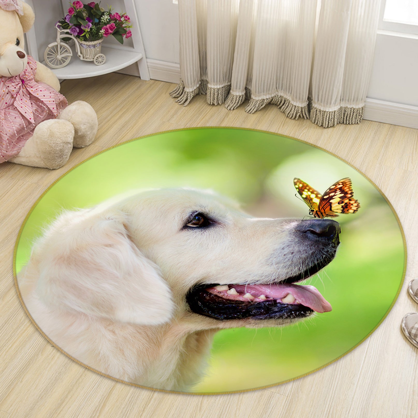 3D Dog Butterfly 82018 Animal Round Non Slip Rug Mat