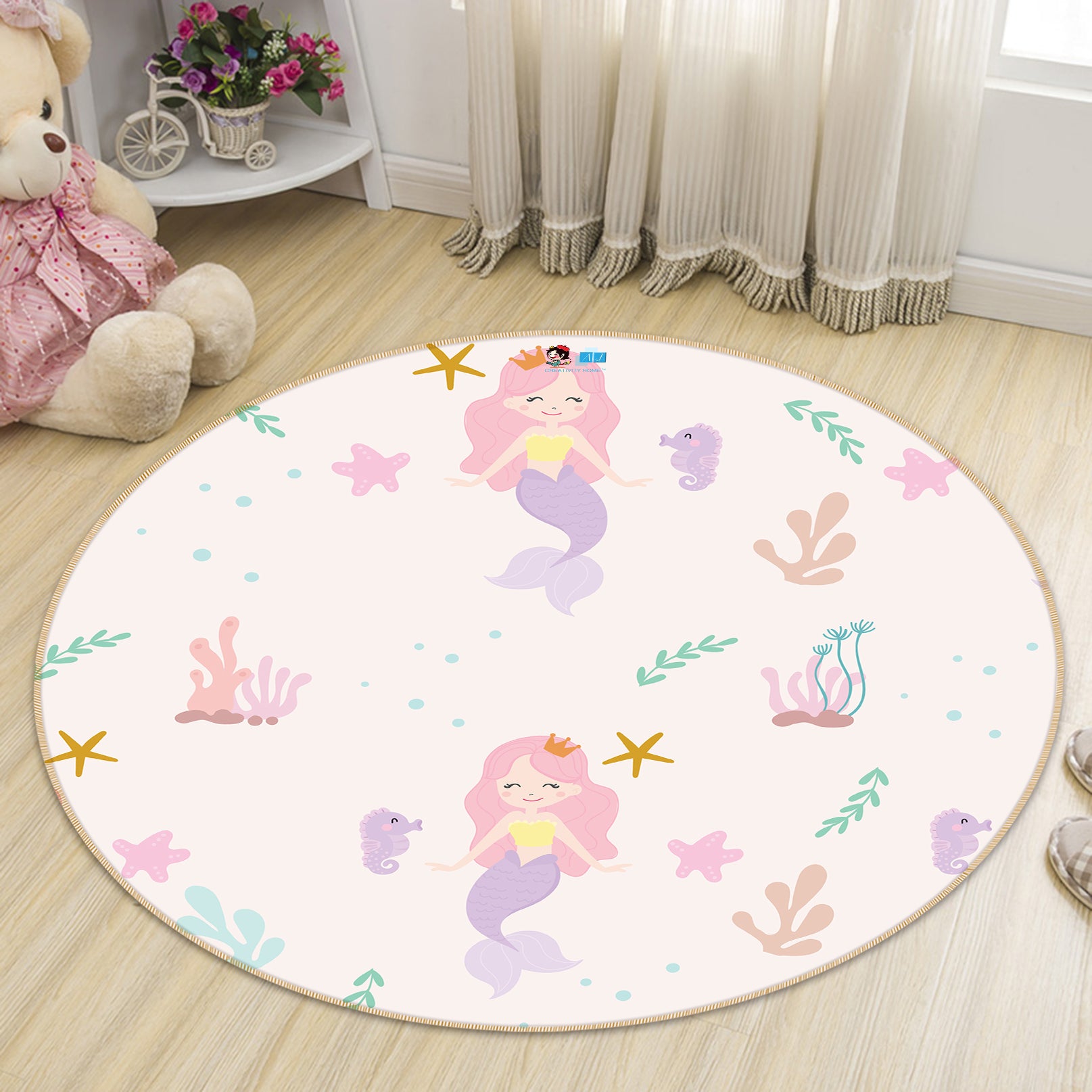 3D Mermaid 81149 Round Non Slip Rug Mat
