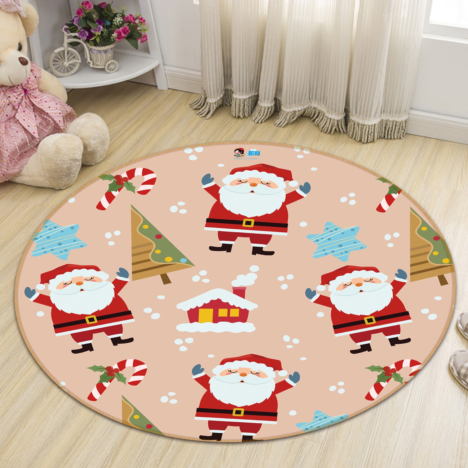 3D Santa Claus 54192 Christmas Round Non Slip Rug Mat Xmas