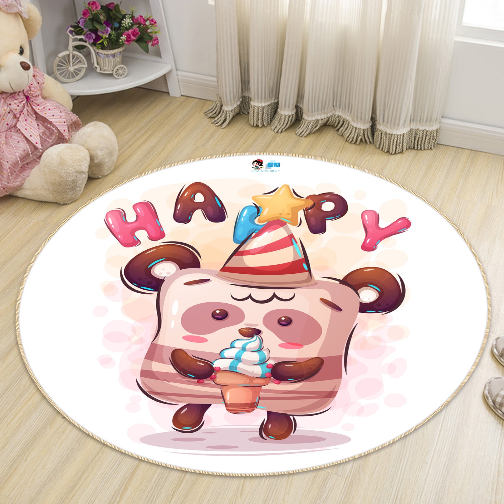 3D Cartoon Happy Bear 81100 Round Non Slip Rug Mat