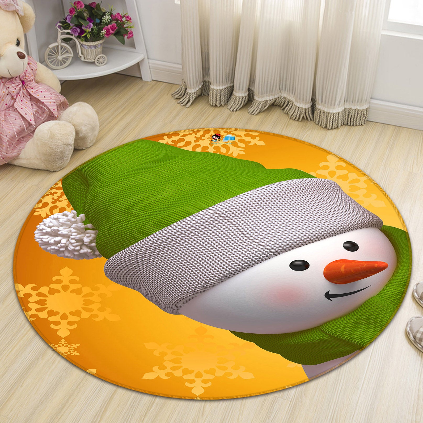 3D Snowman 54128 Christmas Round Non Slip Rug Mat Xmas