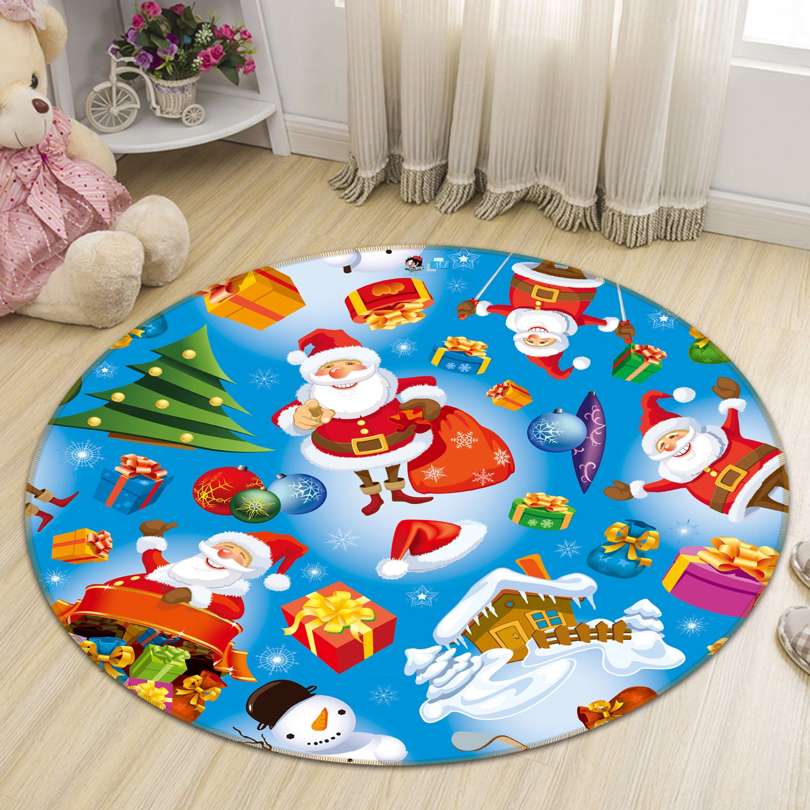 3D Santa Claus 54134 Christmas Round Non Slip Rug Mat Xmas