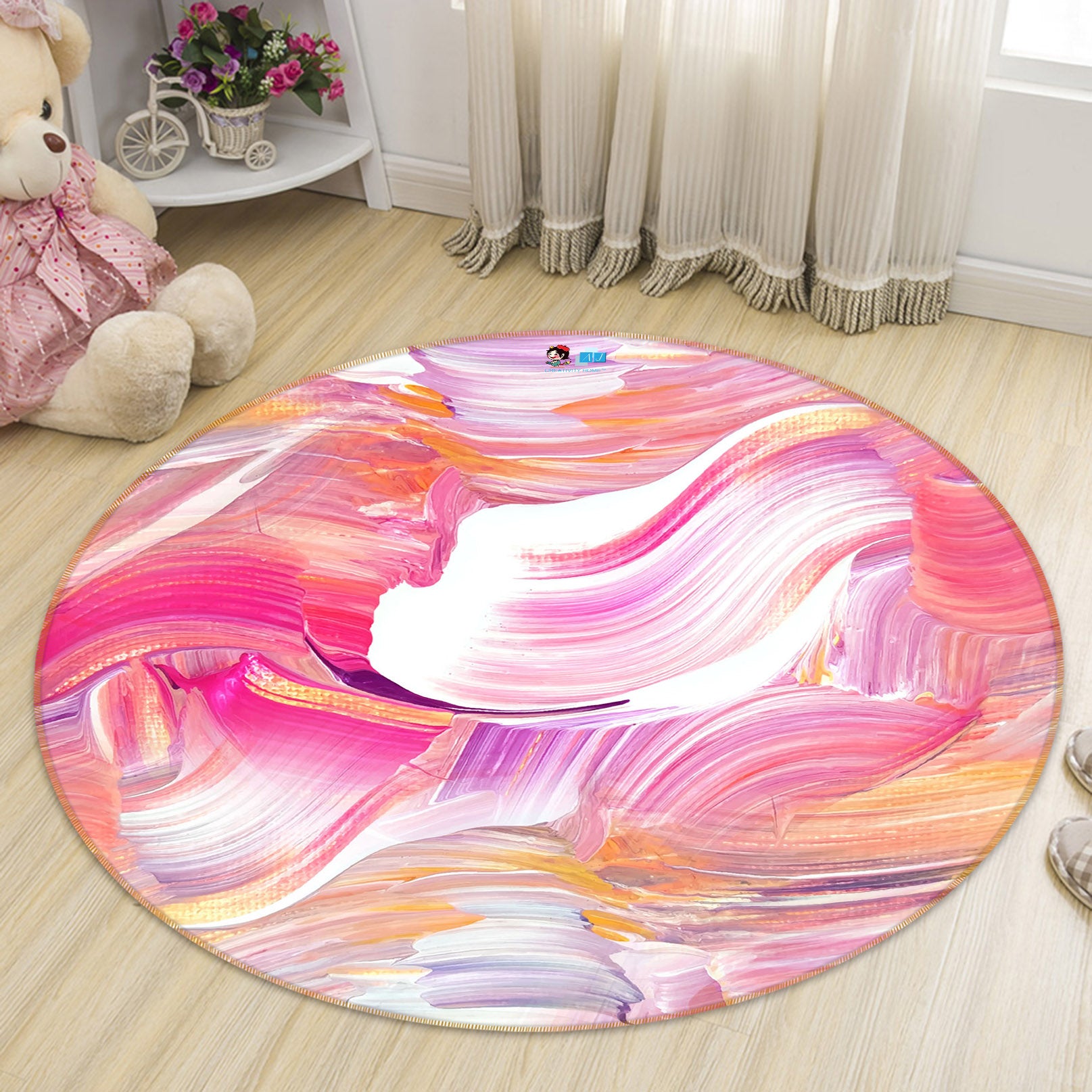 3D Pink Pattern 71272 Round Non Slip Rug Mat