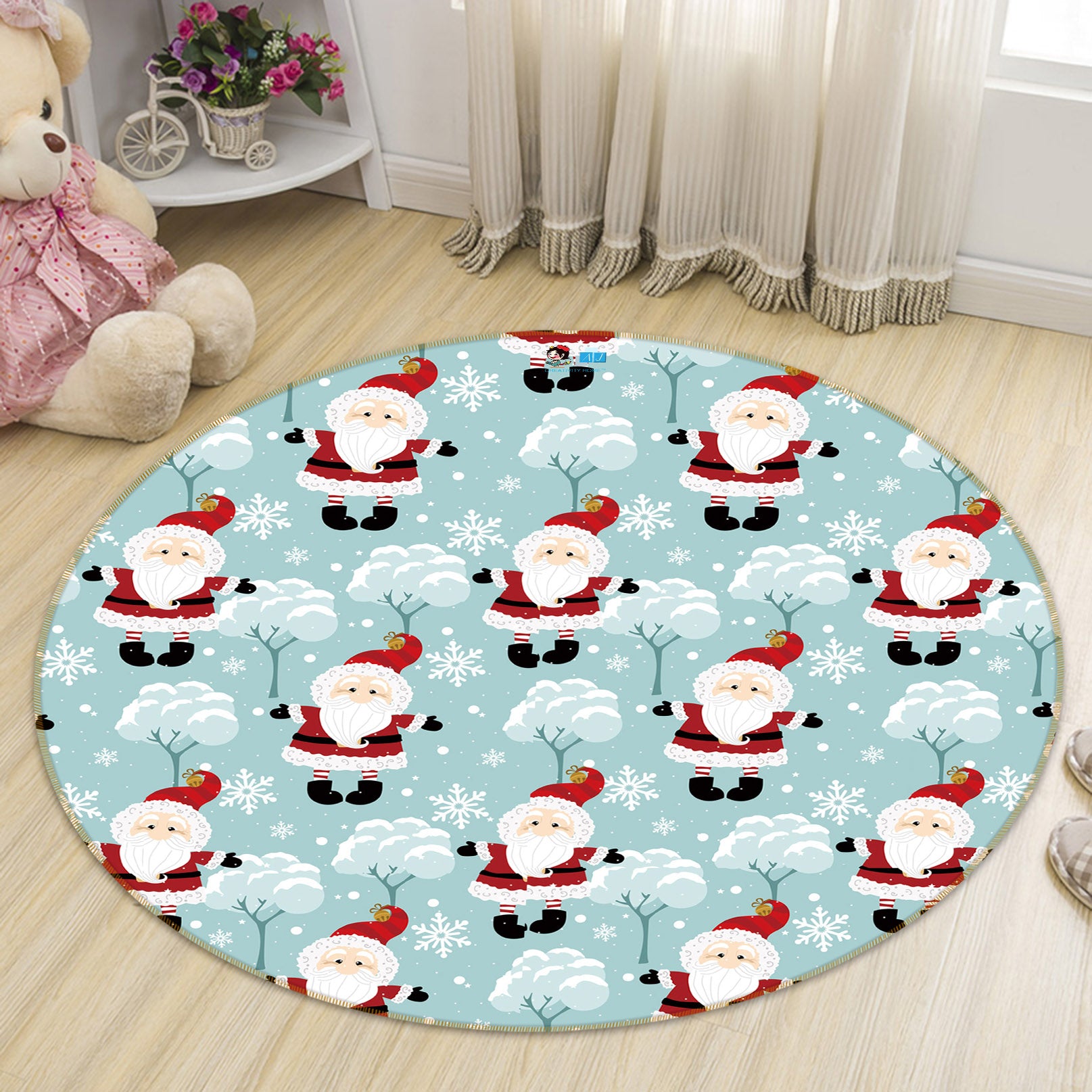 3D Santa Claus Pattern 54169 Christmas Round Non Slip Rug Mat Xmas