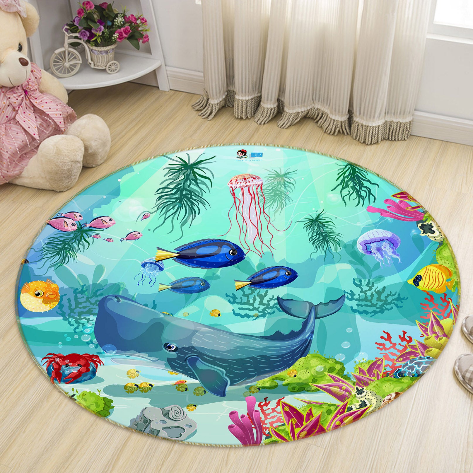 3D Sea Fish 75053 Round Non Slip Rug Mat