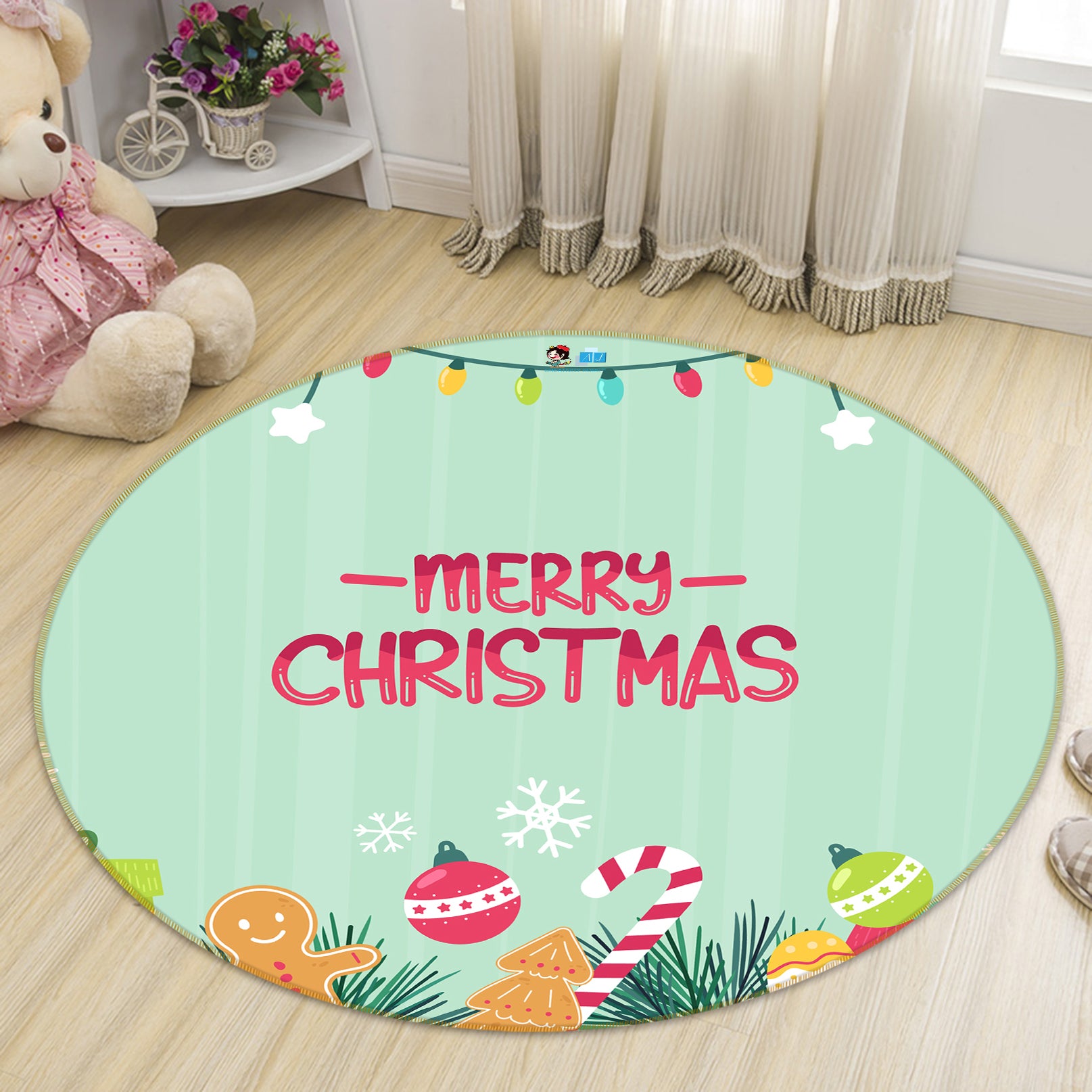 3D Merry Christmas 81085 Round Non Slip Rug Mat