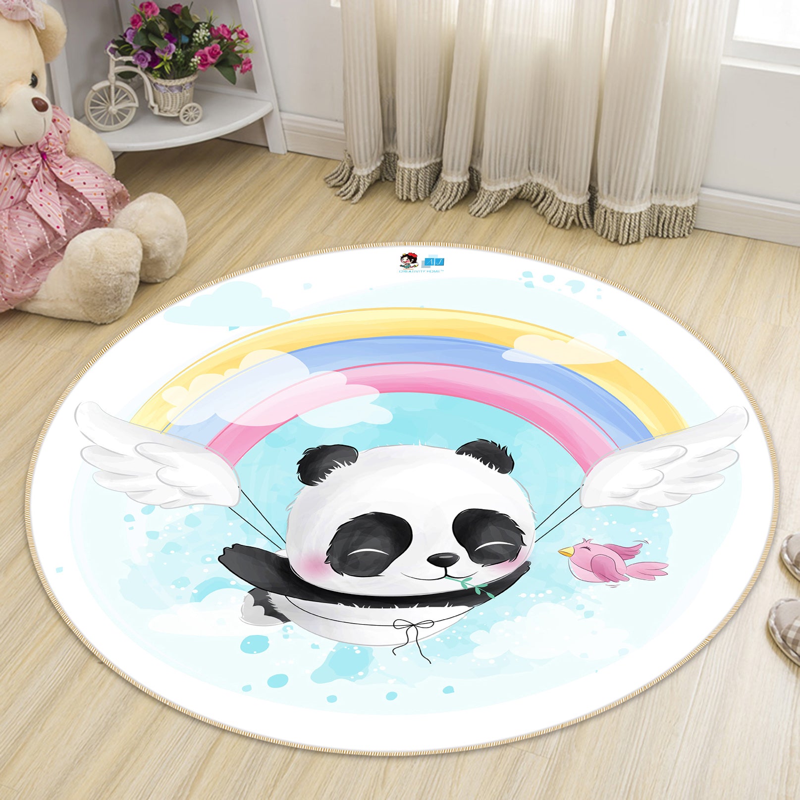 3D Rainbow Panda 75005 Round Non Slip Rug Mat