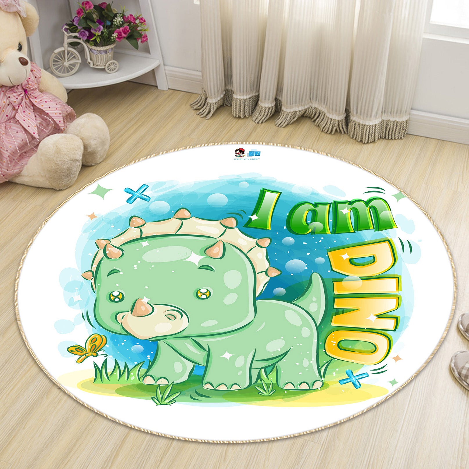 3D Cartoon Dinosaur 74266 Round Non Slip Rug Mat