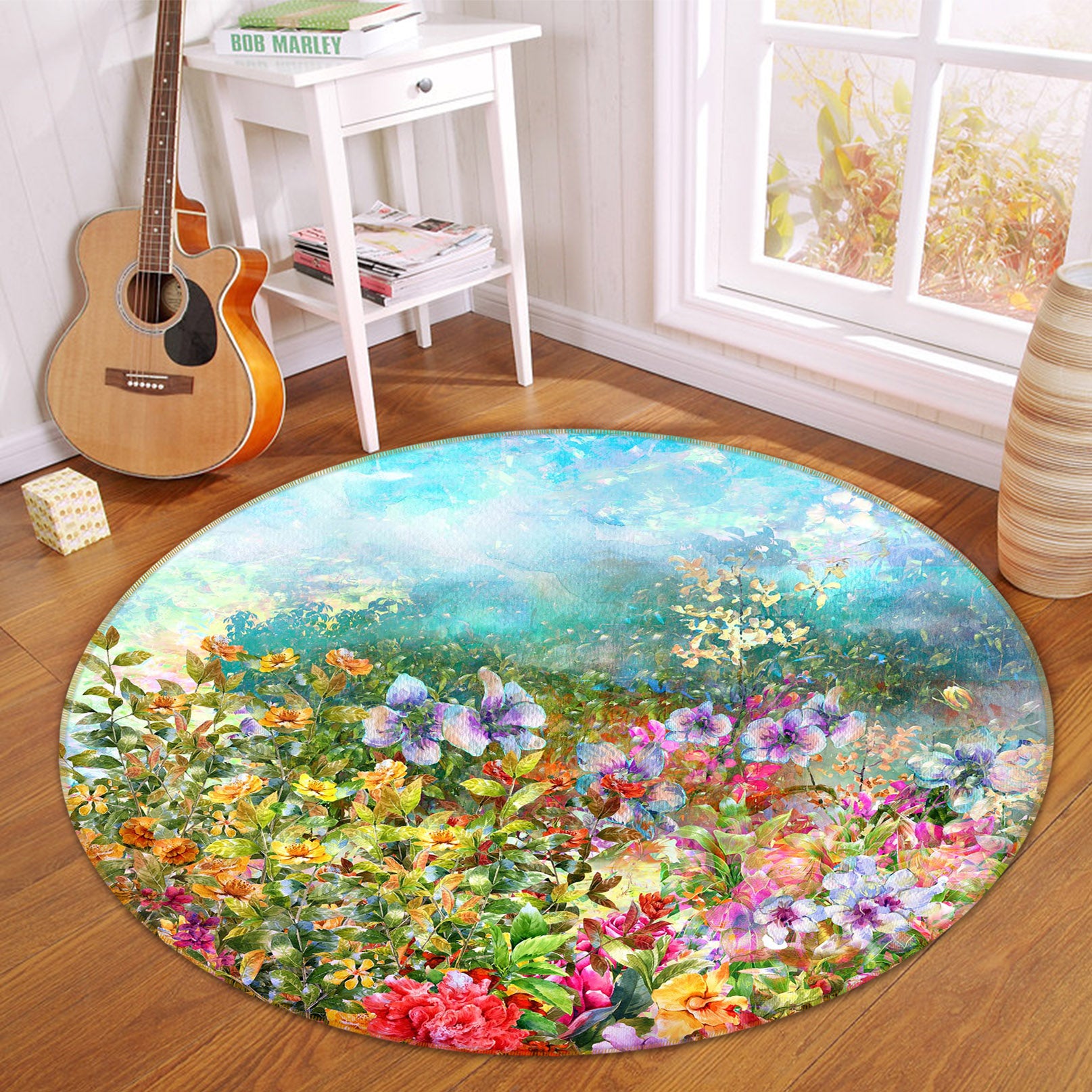 3D Flower Bush 71229 Round Non Slip Rug Mat