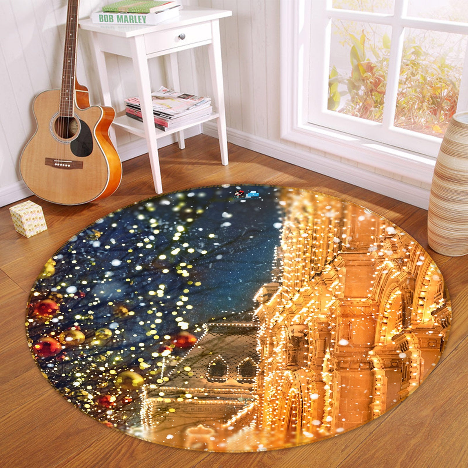 3D Golden House 54087 Christmas Round Non Slip Rug Mat Xmas