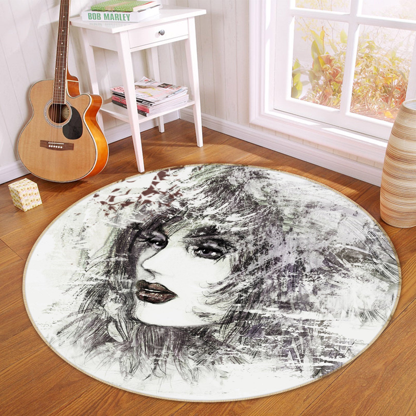 3D Black Gray Beauty 36220 Round Non Slip Rug Mat