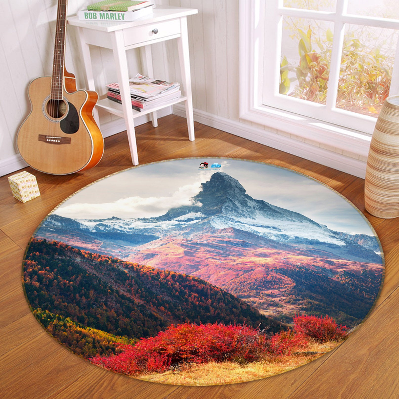 3D Mountains 69111 Round Non Slip Rug Mat