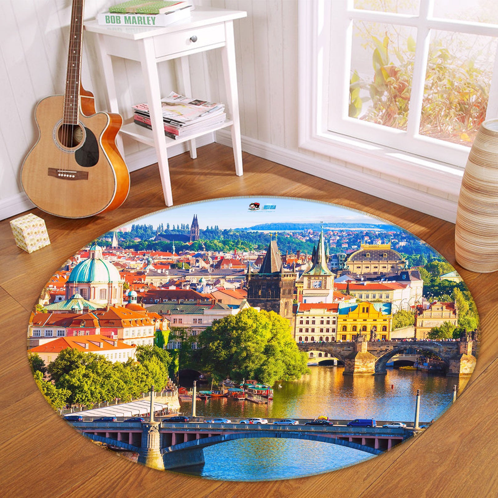 3D Houses Bridge 81005 Round Non Slip Rug Mat
