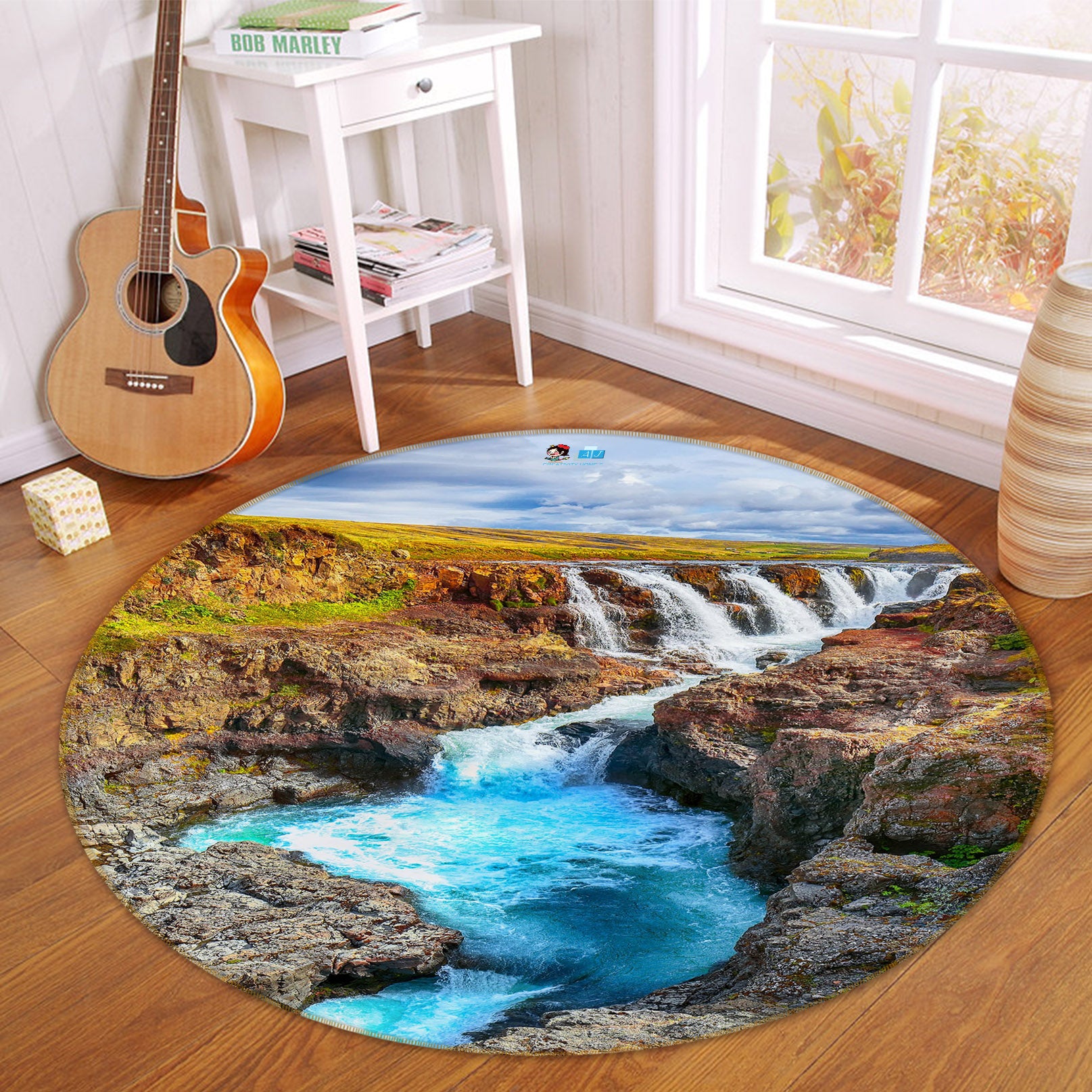 3D Sea Stone Running Water 69143 Round Non Slip Rug Mat
