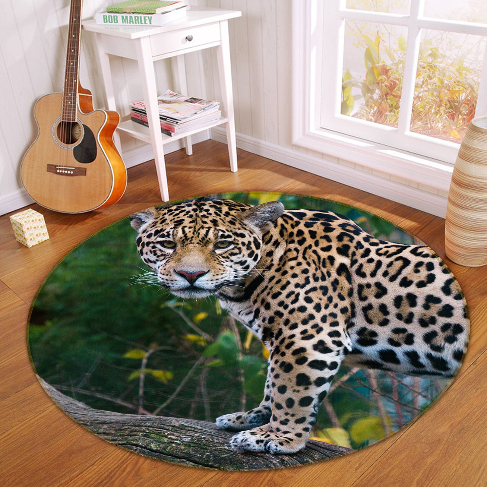 3D Leopard 82199 Animal Round Non Slip Rug Mat