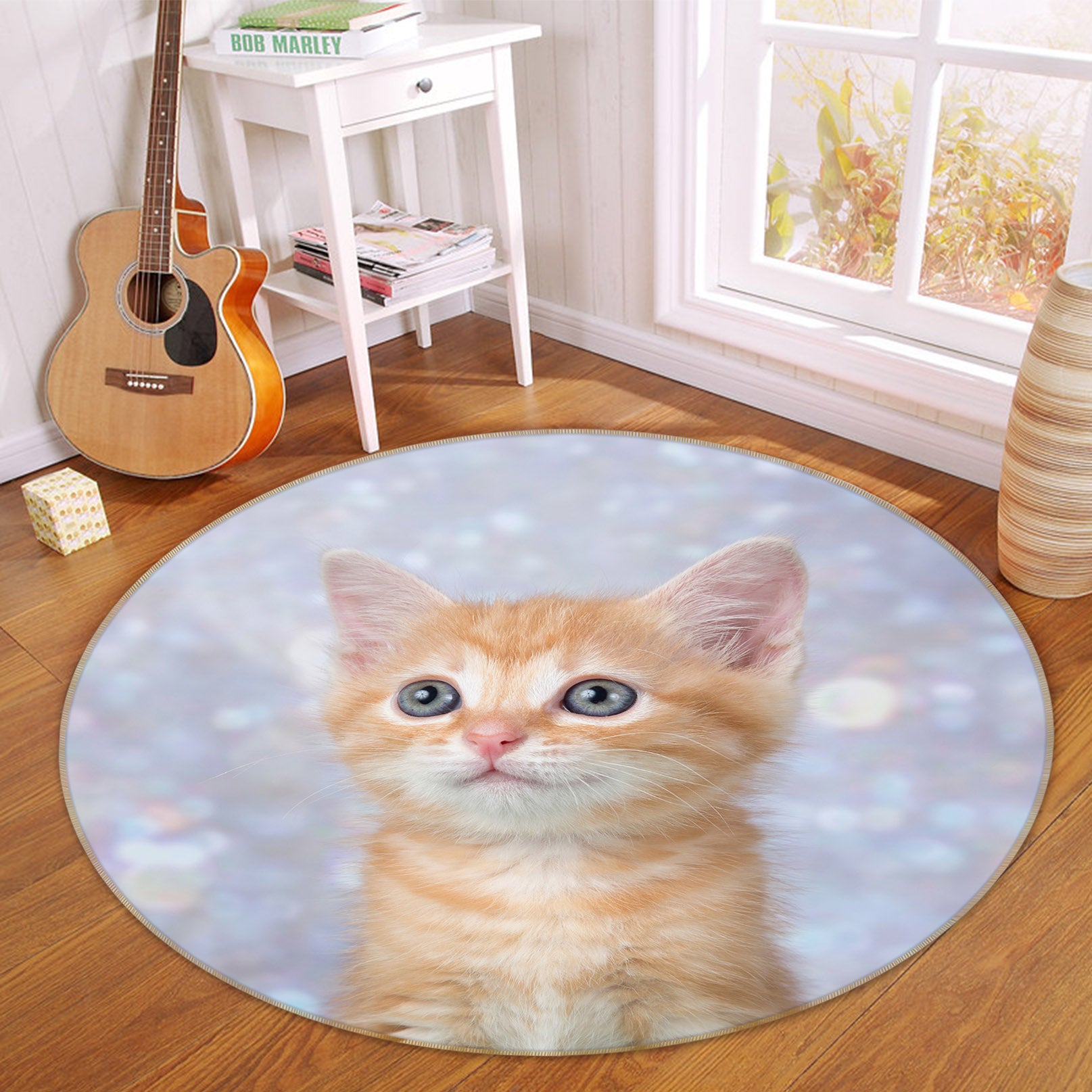 3D Little Orange Cat 29099 Round Non Slip Rug Mat