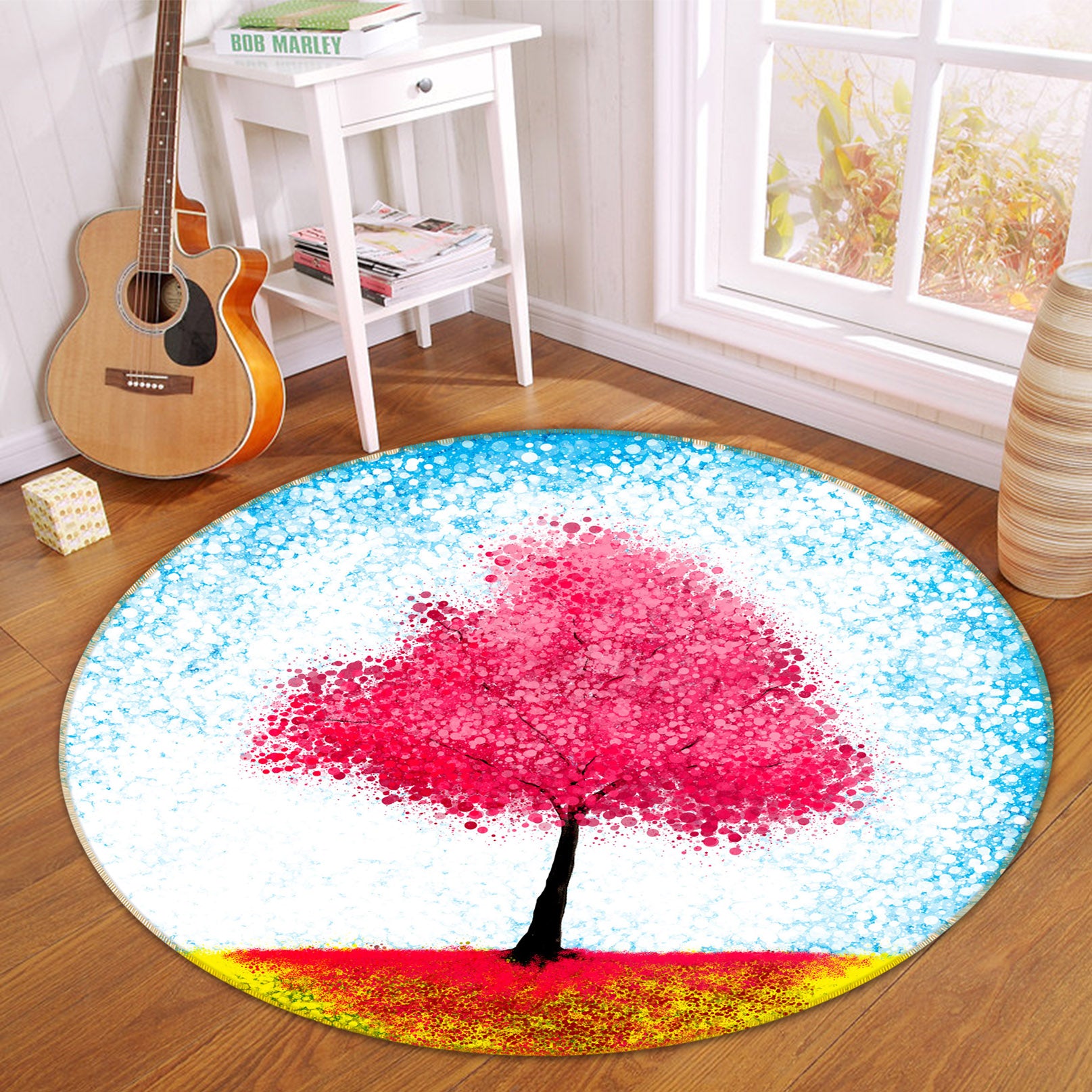 3D Red Tree 71223 Round Non Slip Rug Mat