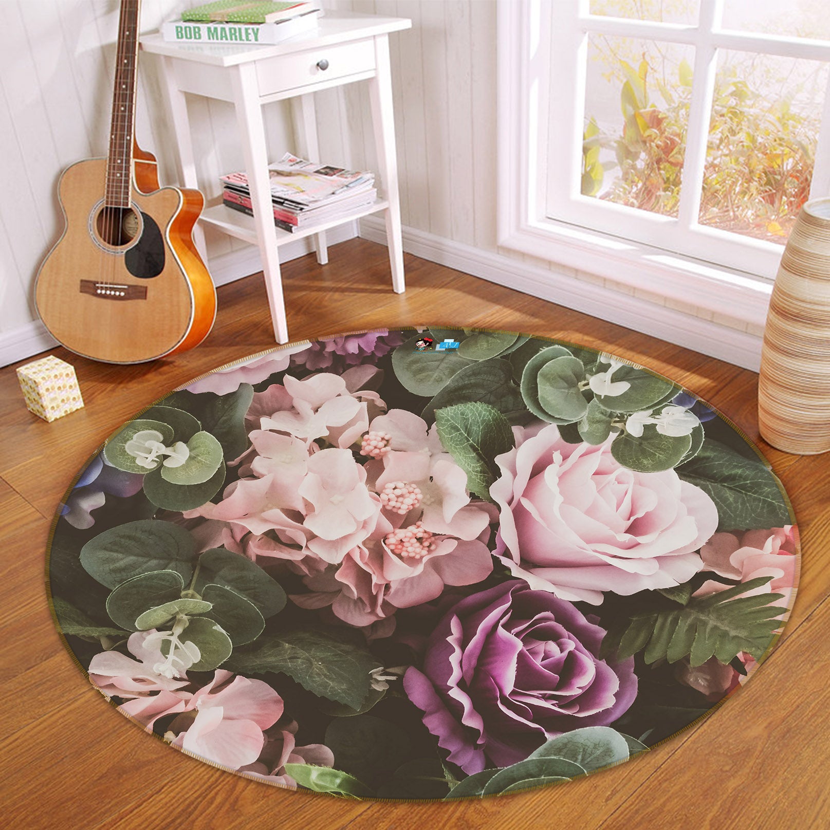 3D Flowers 69211 Round Non Slip Rug Mat