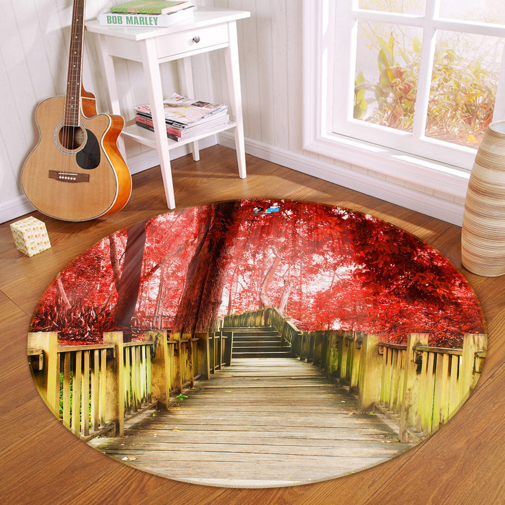 3D Trees Corridor 69174 Round Non Slip Rug Mat