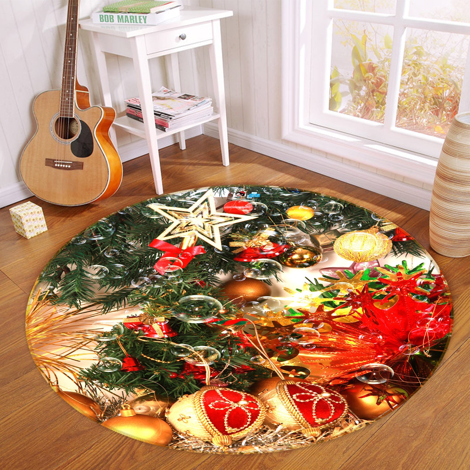 3D Ball Pendant 54032 Christmas Round Non Slip Rug Mat Xmas