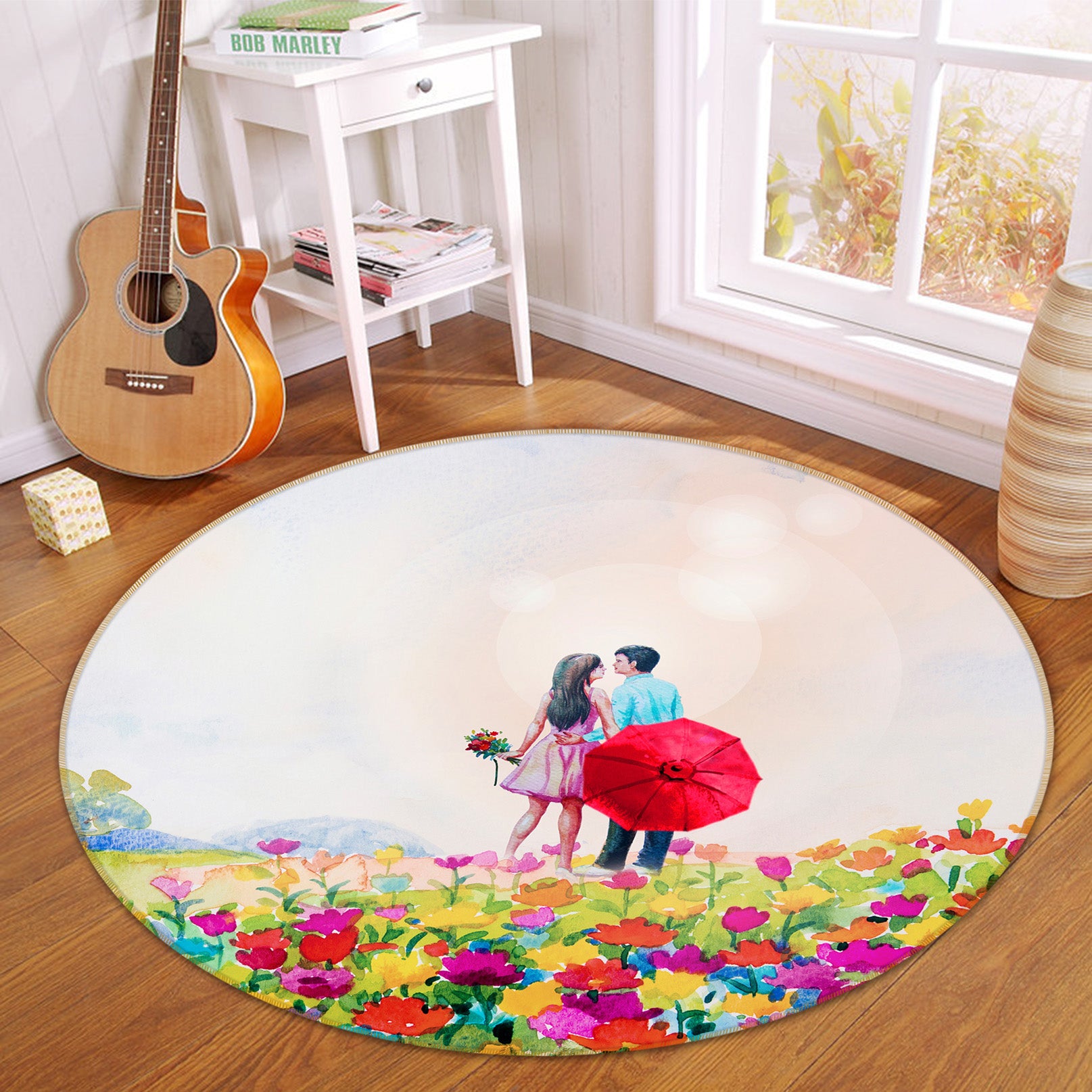 3D Flower Bush Couple 71210 Round Non Slip Rug Mat