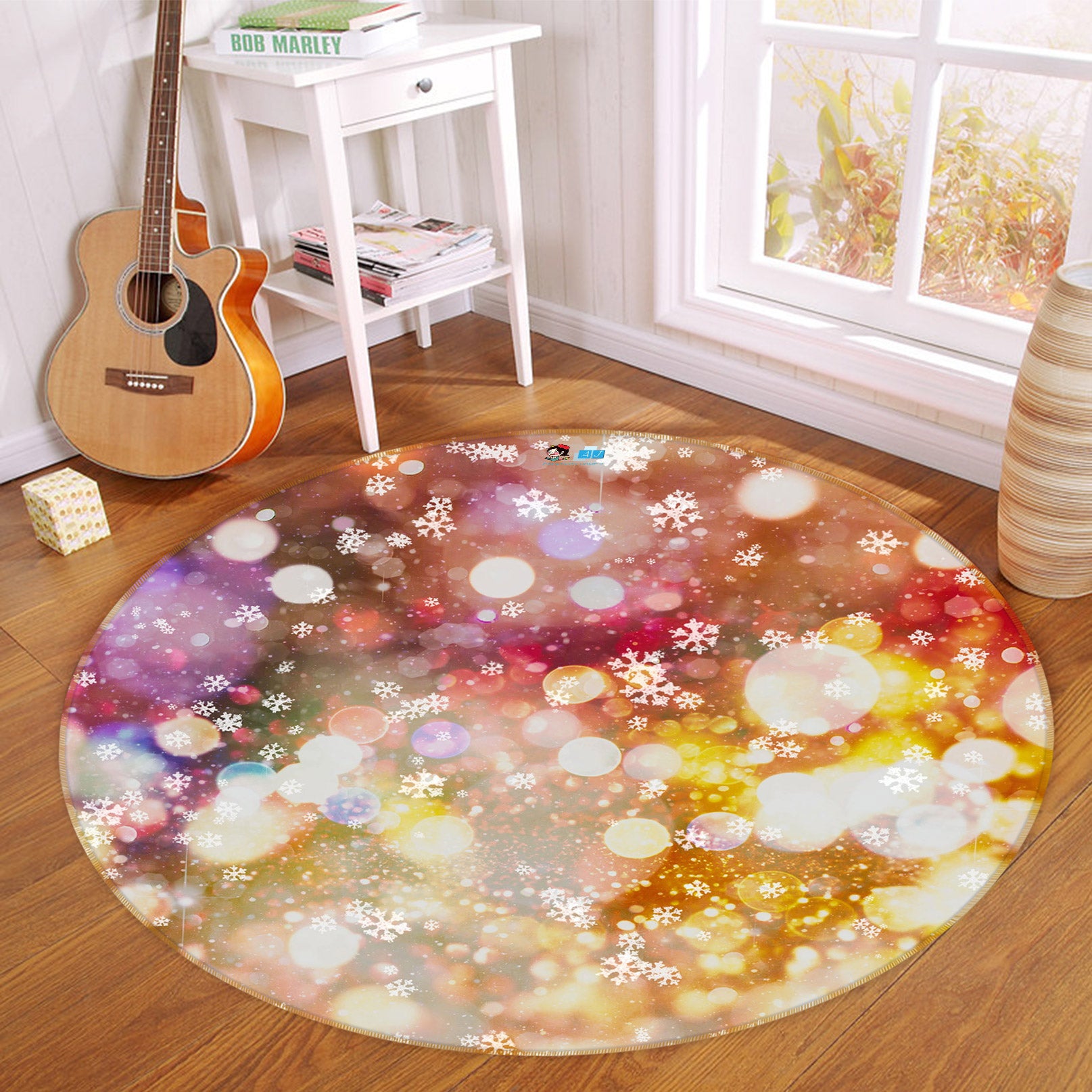 3D Snow Aperture 54058 Christmas Round Non Slip Rug Mat Xmas