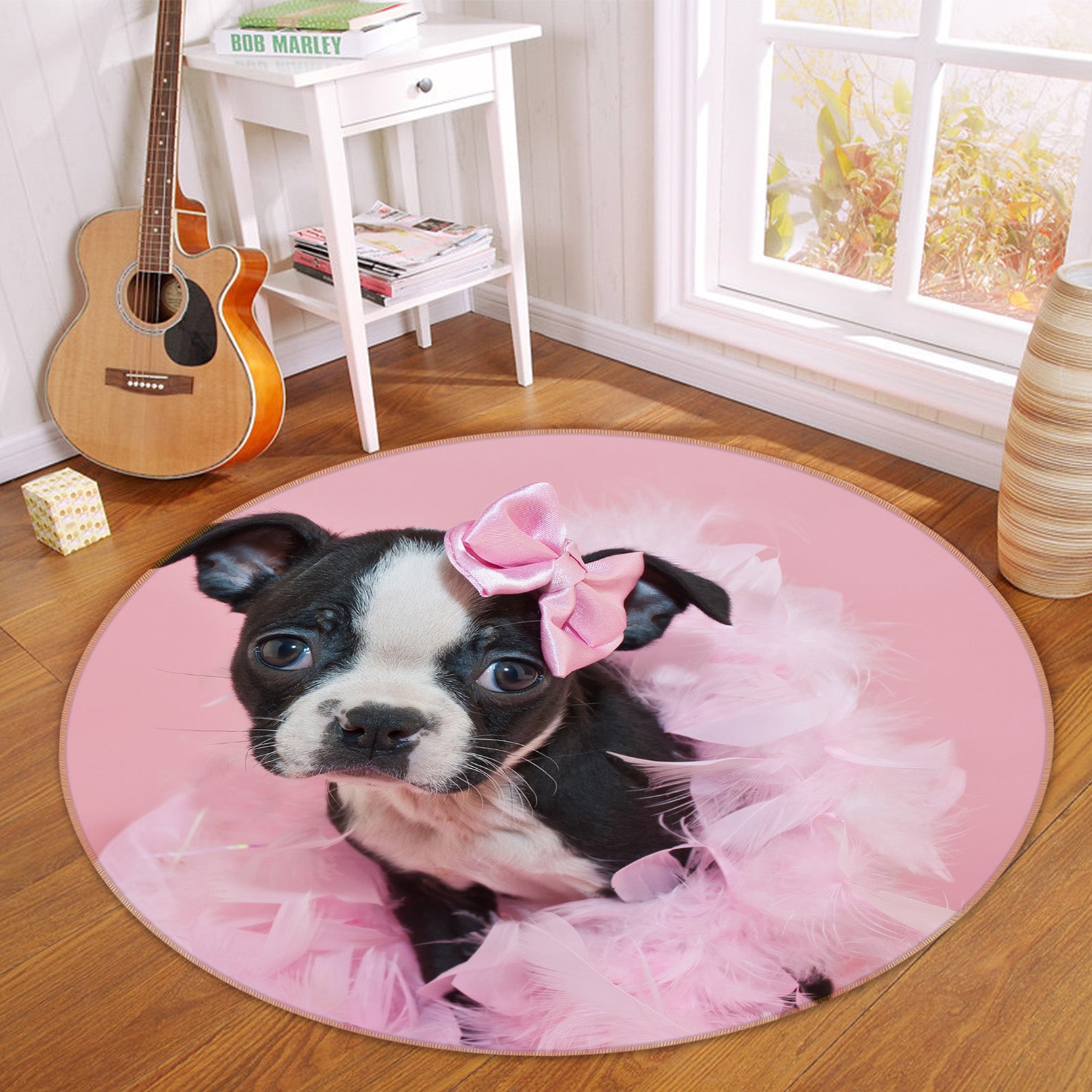 3D Pink Puppy 29053 Round Non Slip Rug Mat
