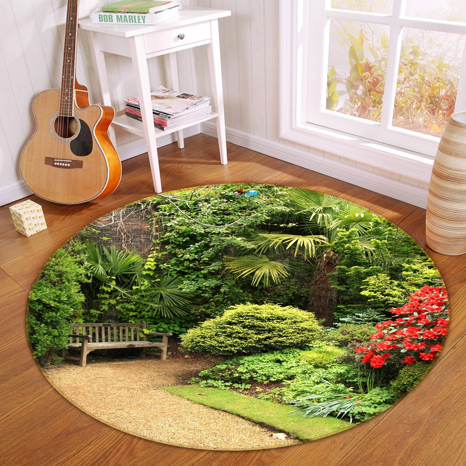 3D Park Tree Chair 72065 Round Non Slip Rug Mat