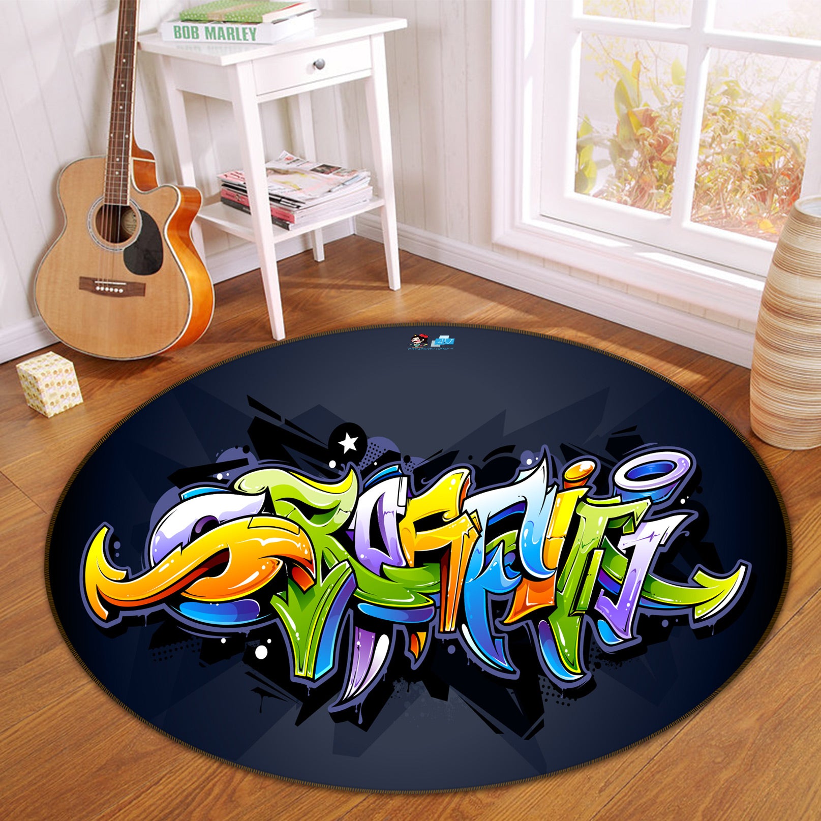 3D Font Graffiti 81258 Round Non Slip Rug Mat