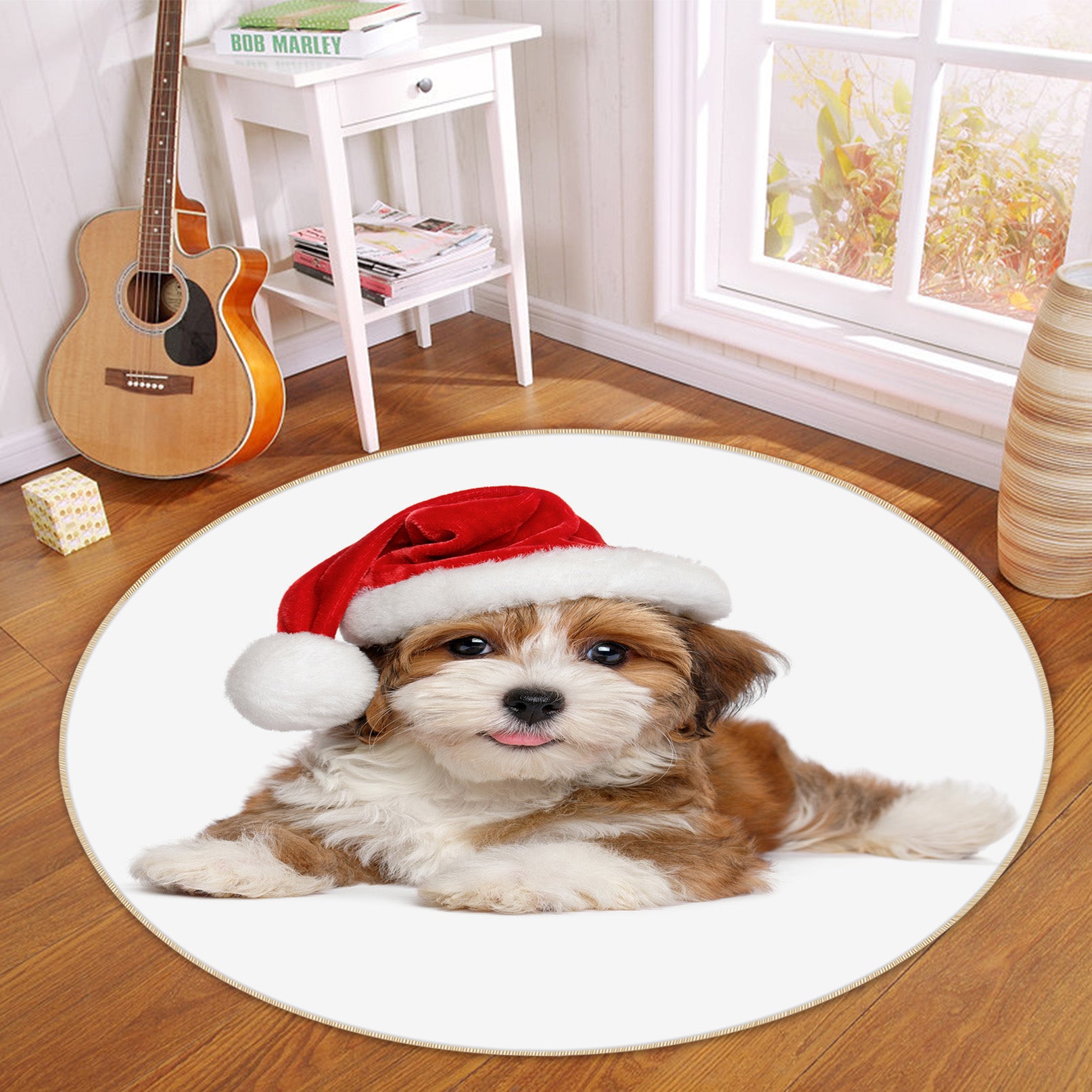 3D Christmas Hat Puppy 29096 Round Non Slip Rug Mat