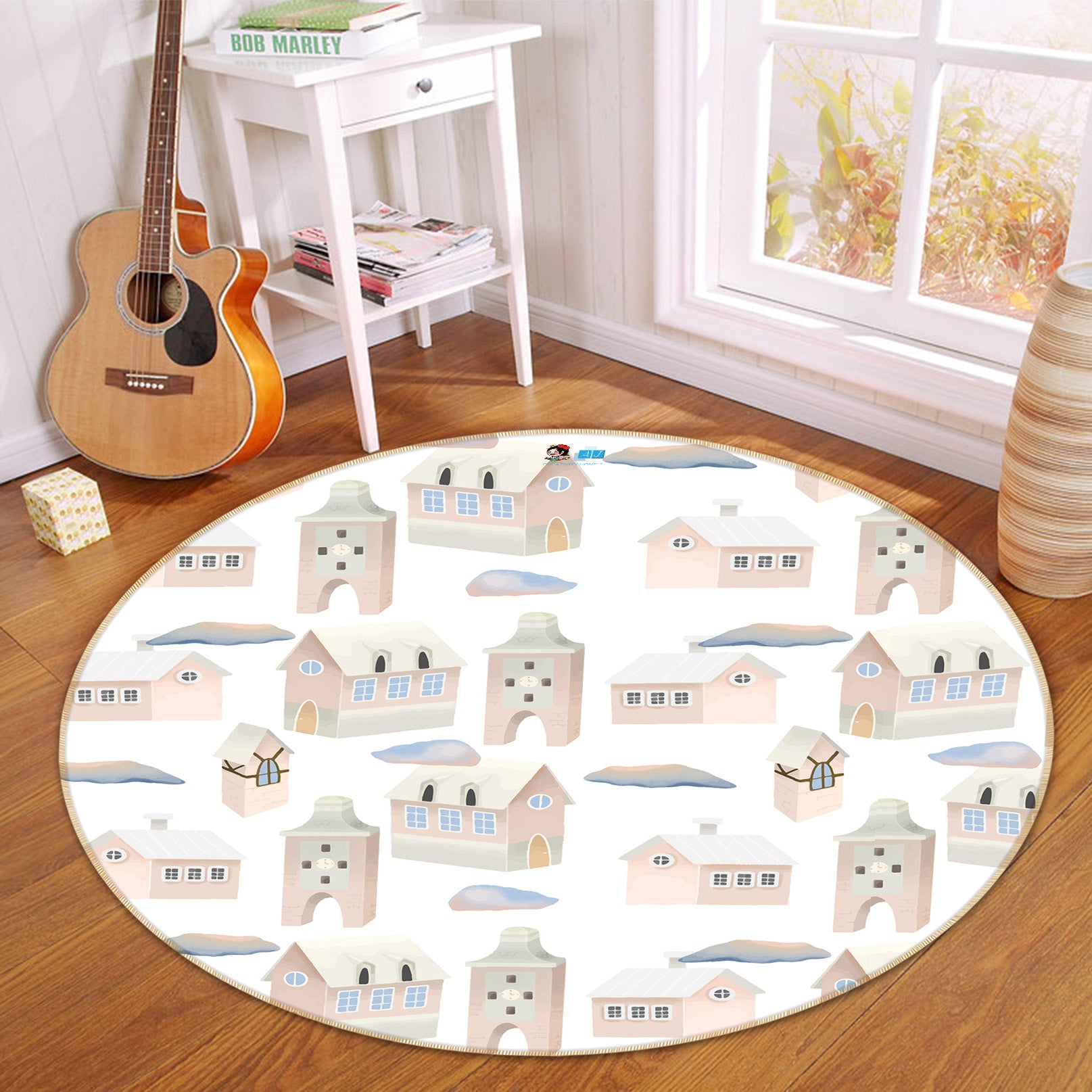 3D House Building Pattern 81148 Round Non Slip Rug Mat