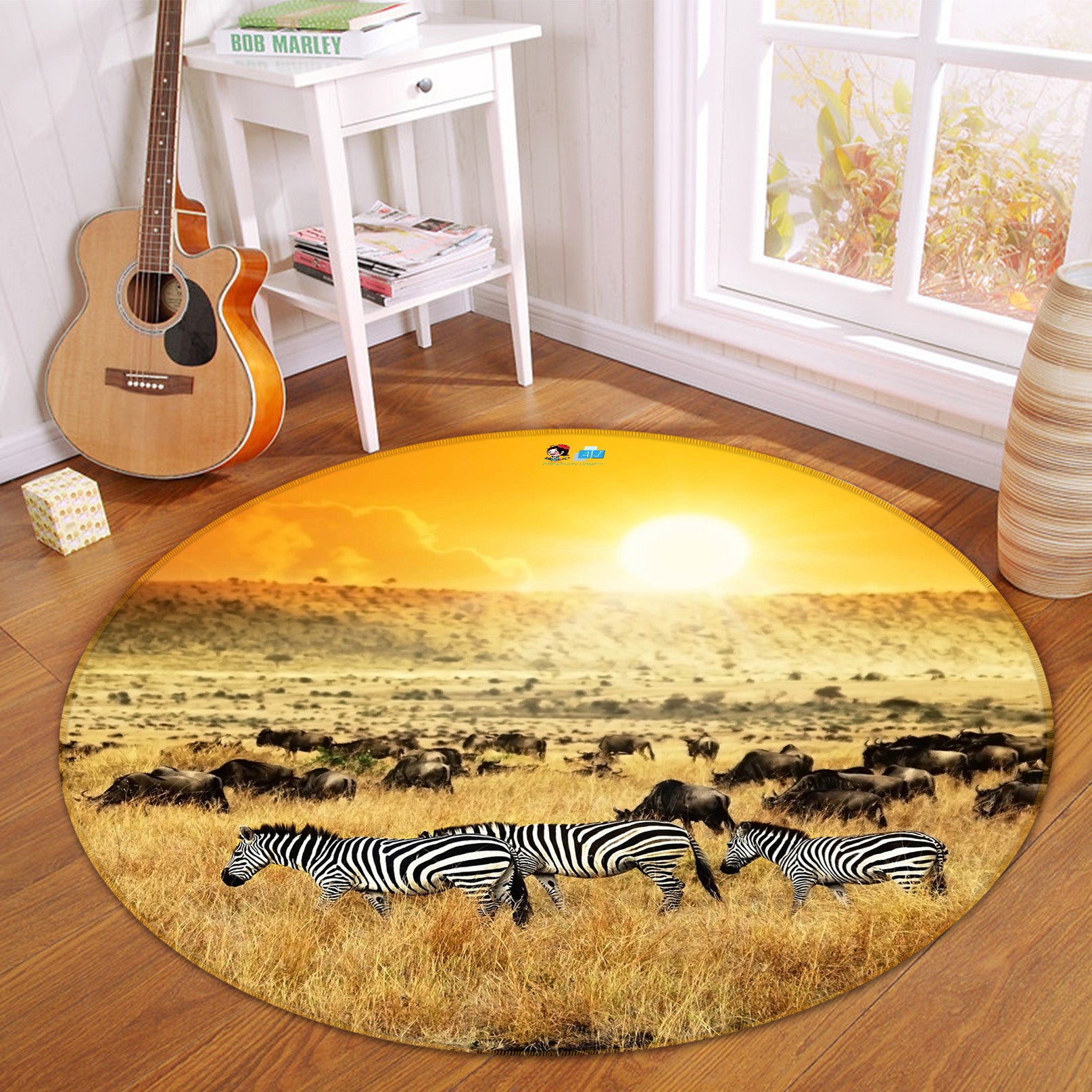 3D Prairie Zebra 66168 Round Non Slip Rug Mat