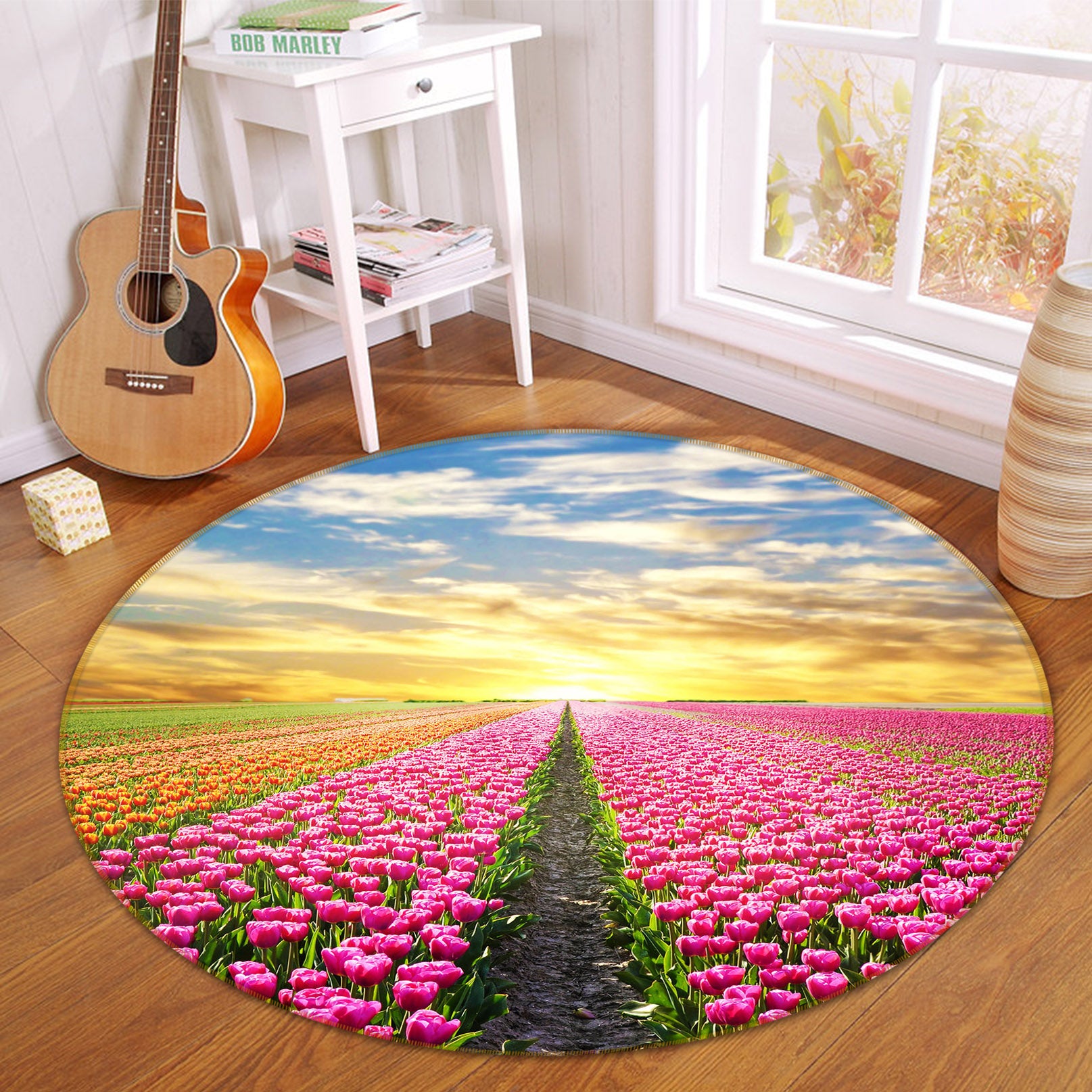3D Flower Sea 71201 Round Non Slip Rug Mat