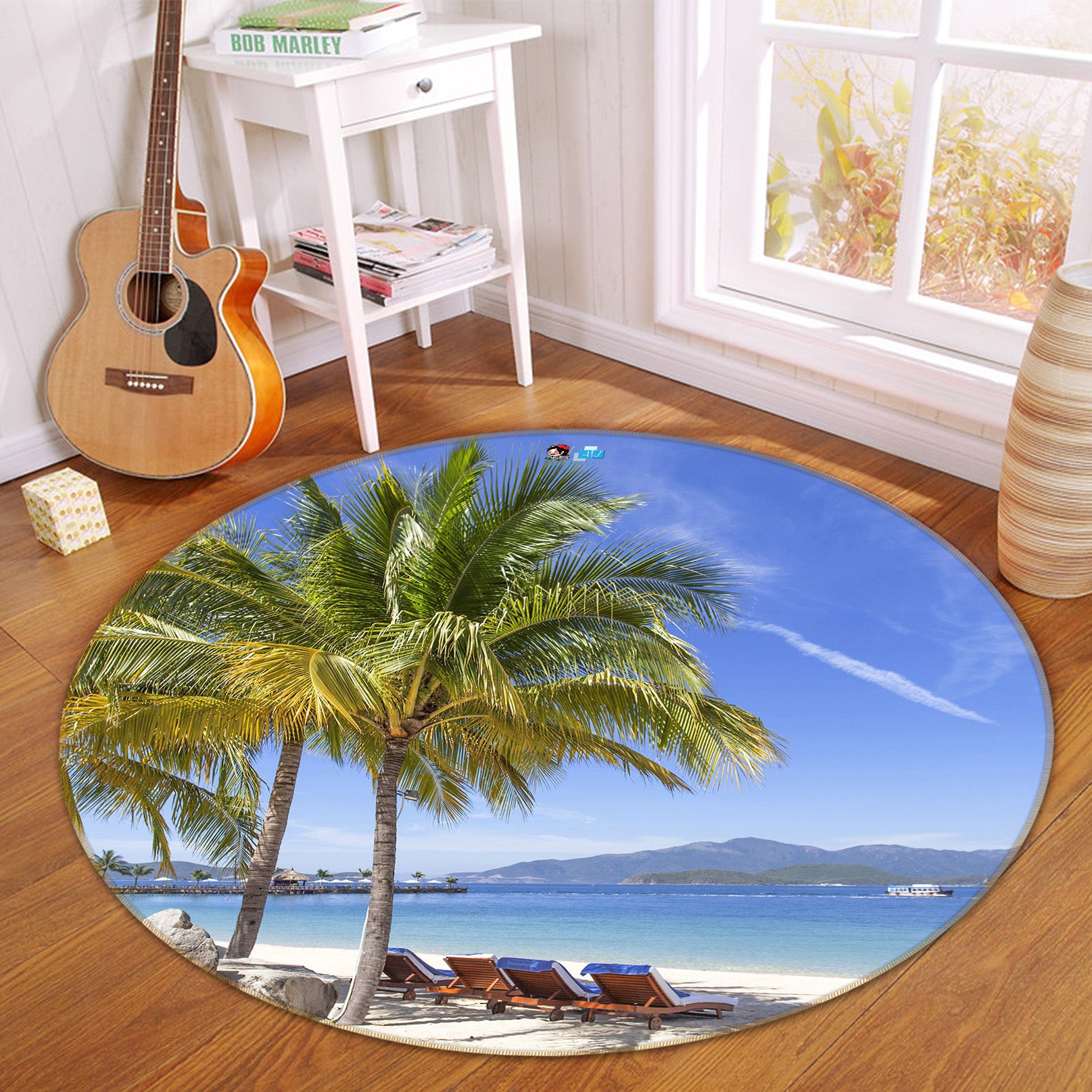 3D Coconut Beach 74201 Round Non Slip Rug Mat