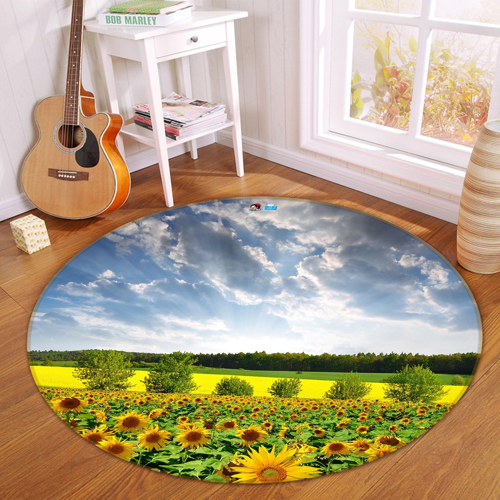 3D Sunflower Bush 66181 Round Non Slip Rug Mat