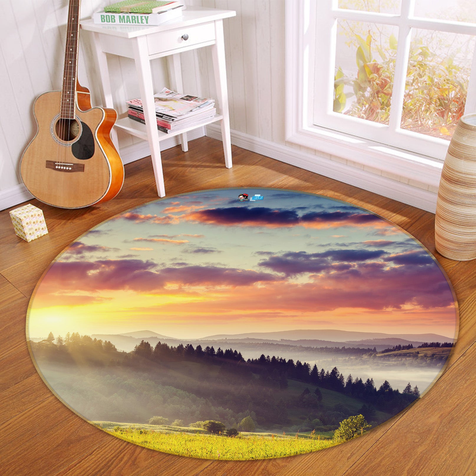 3D Mountains Sky 69178 Round Non Slip Rug Mat