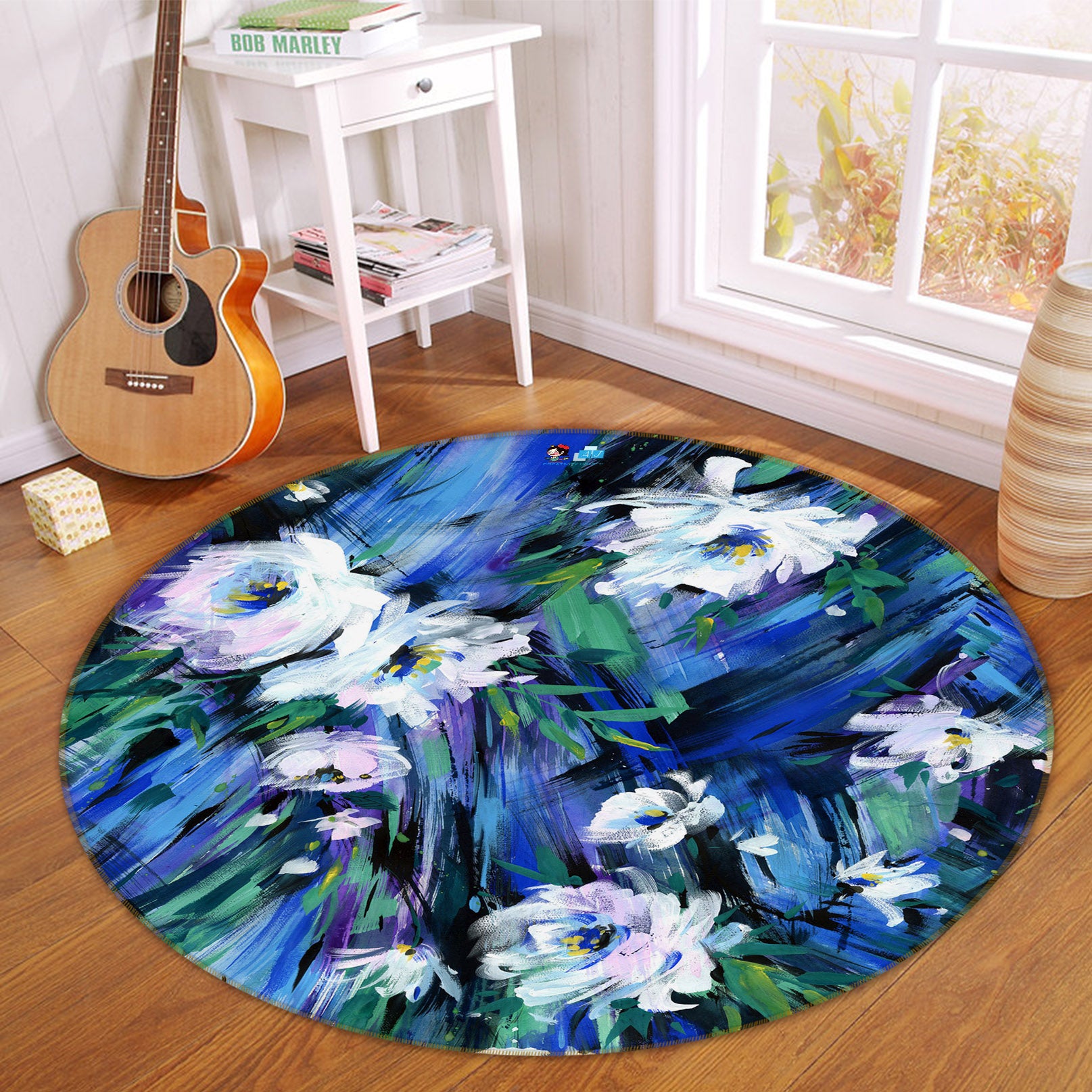3D Flowers 69121 Round Non Slip Rug Mat