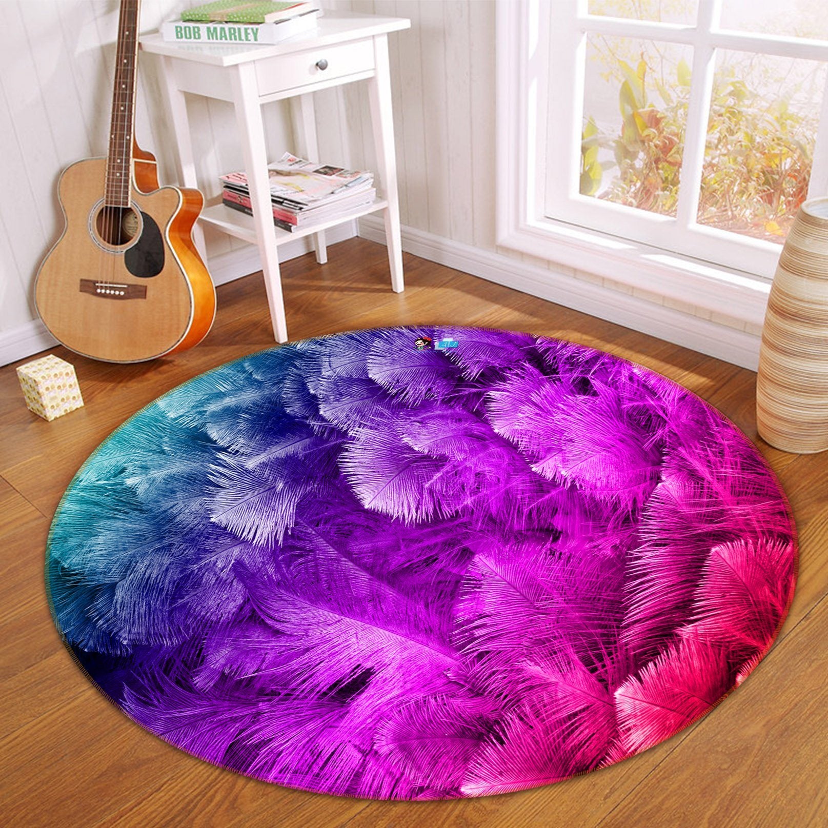 3D Purple Feather 9352 Round Non Slip Rug Mat Mat AJ Creativity Home 