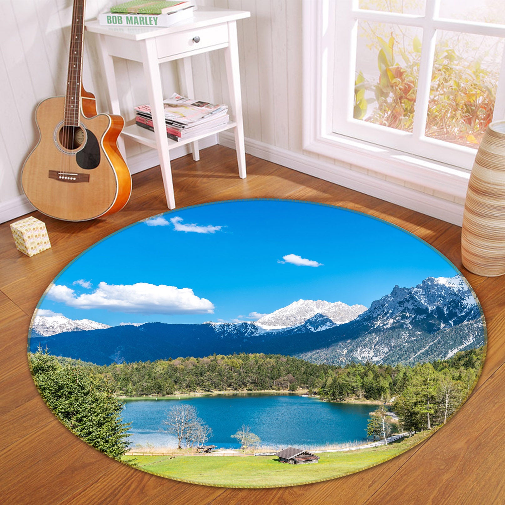 3D Snow Mountain Lake Sky 71192 Round Non Slip Rug Mat