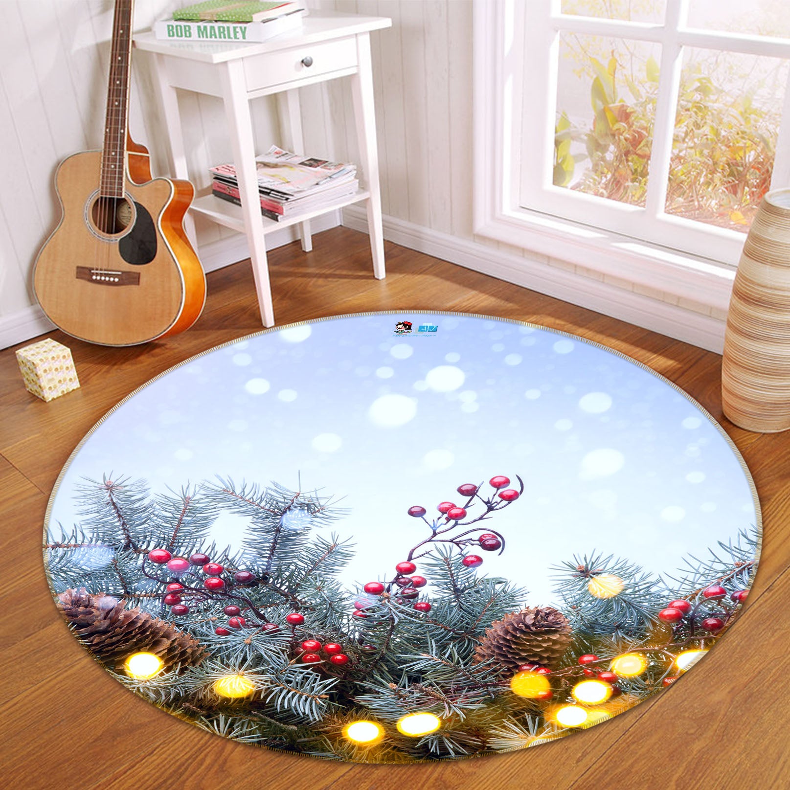 3D Branches 54136 Christmas Round Non Slip Rug Mat Xmas