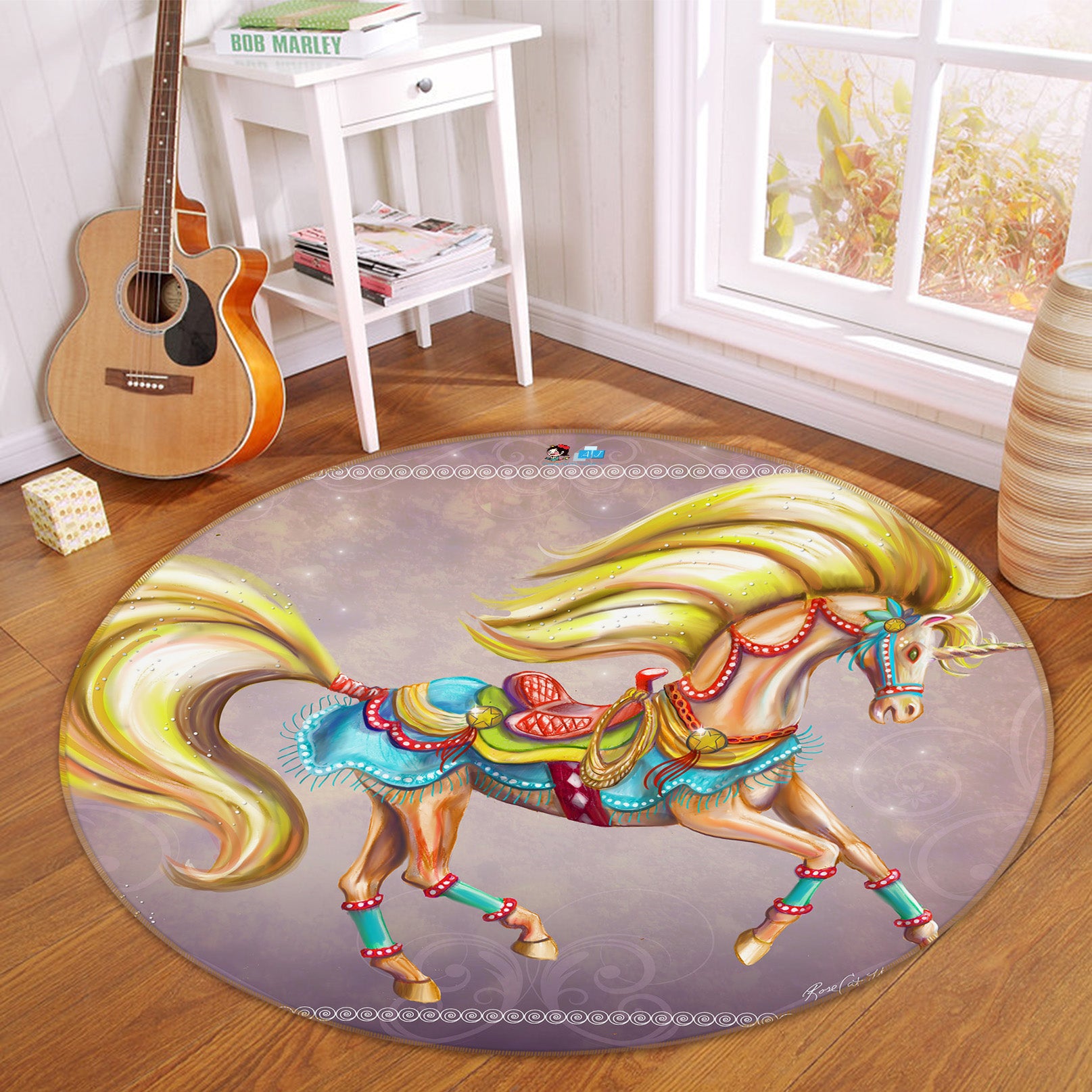 3D Golden Unicorn 83180 Rose Catherine Khan Rug Round Non Slip Rug Mat