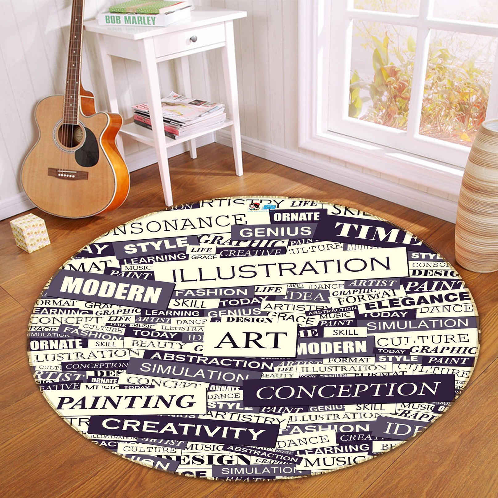 3D English Card 64115 Round Non Slip Rug Mat