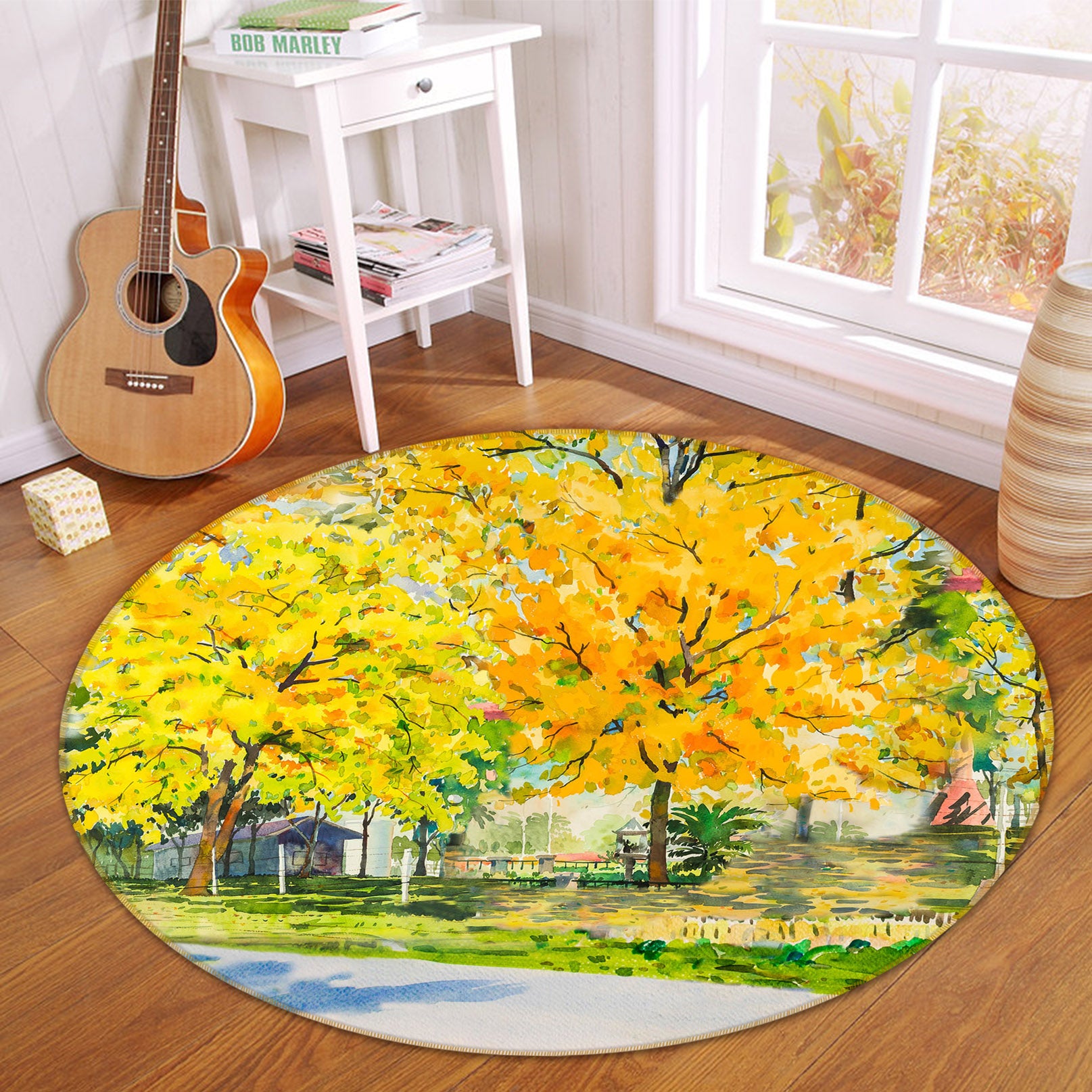 3D Yellow Tree 71234 Round Non Slip Rug Mat