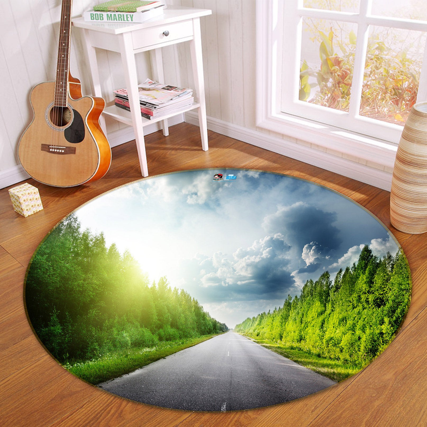 3D Highway Trees 72156 Round Non Slip Rug Mat